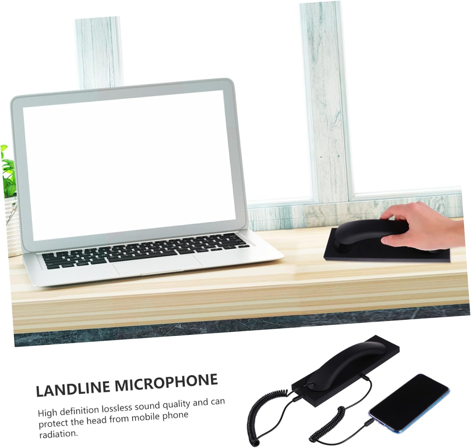 HONMEET Retro Phone Handset Cellphone Receiver for Computer Mobile Phone Wired Voice Headset with Mic Over-Ear Design for Office Communication Compatible with Laptop Tablet