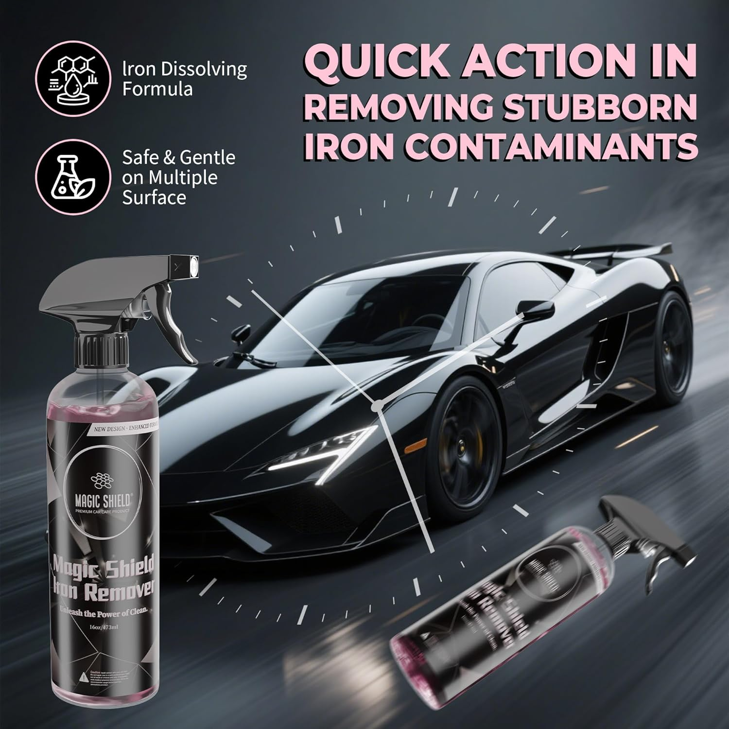 Magic Shield Iron Remover Spray for Cars 16Oz - Ph-Neutral Iron and Fallout Remover for Car, Motorcycle, RV & Boat | 5-Minute Reaction, Effective on Wheels & Paint | All-In-One Solution image number 5