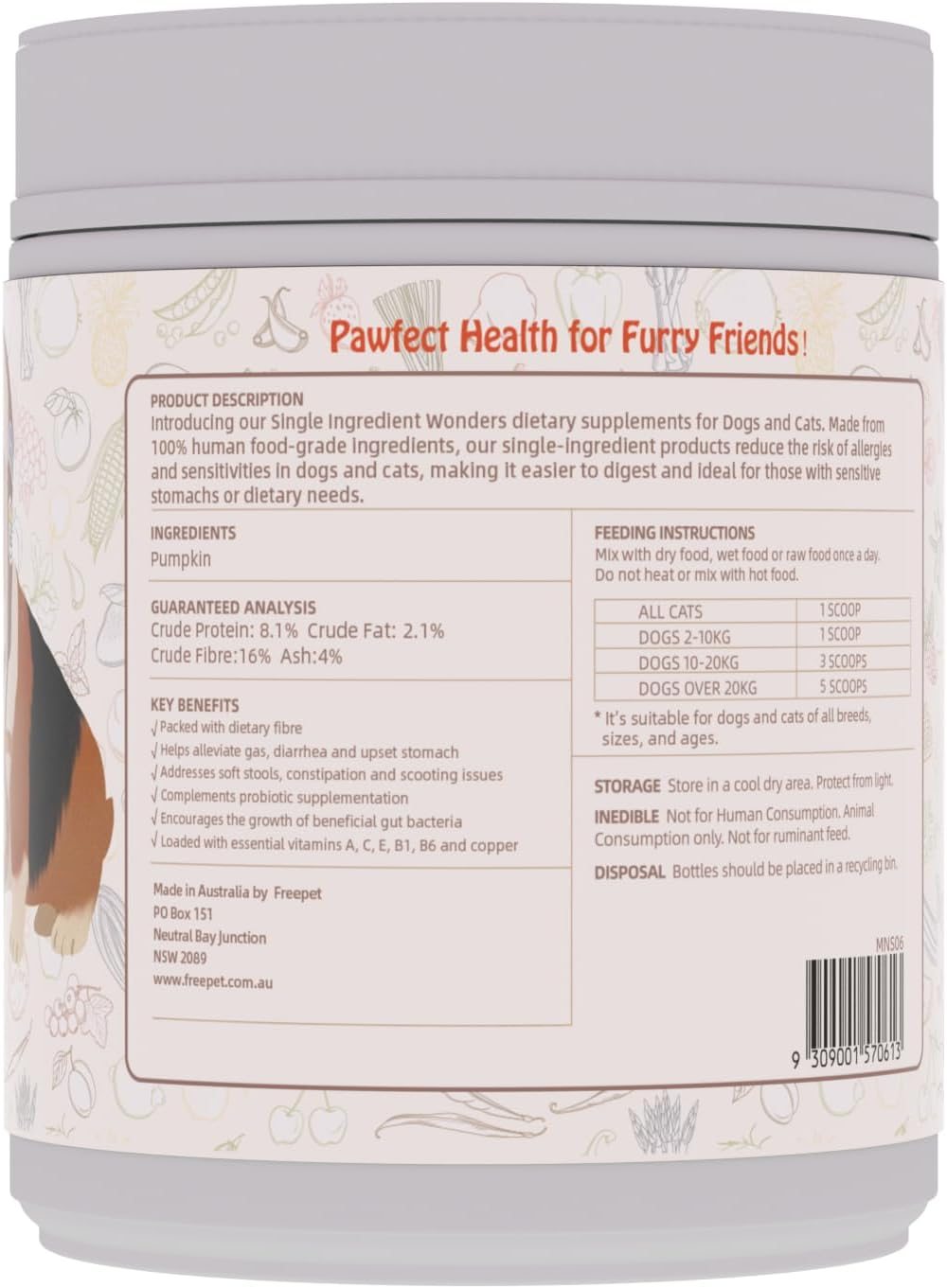 Mio'S Nature Pumpkin Powder 180G - Alleviate Gas, Diarrhea and Upset Stomach - Addresses Soft Stools, Constipation - for Dogs and Cats image number 1