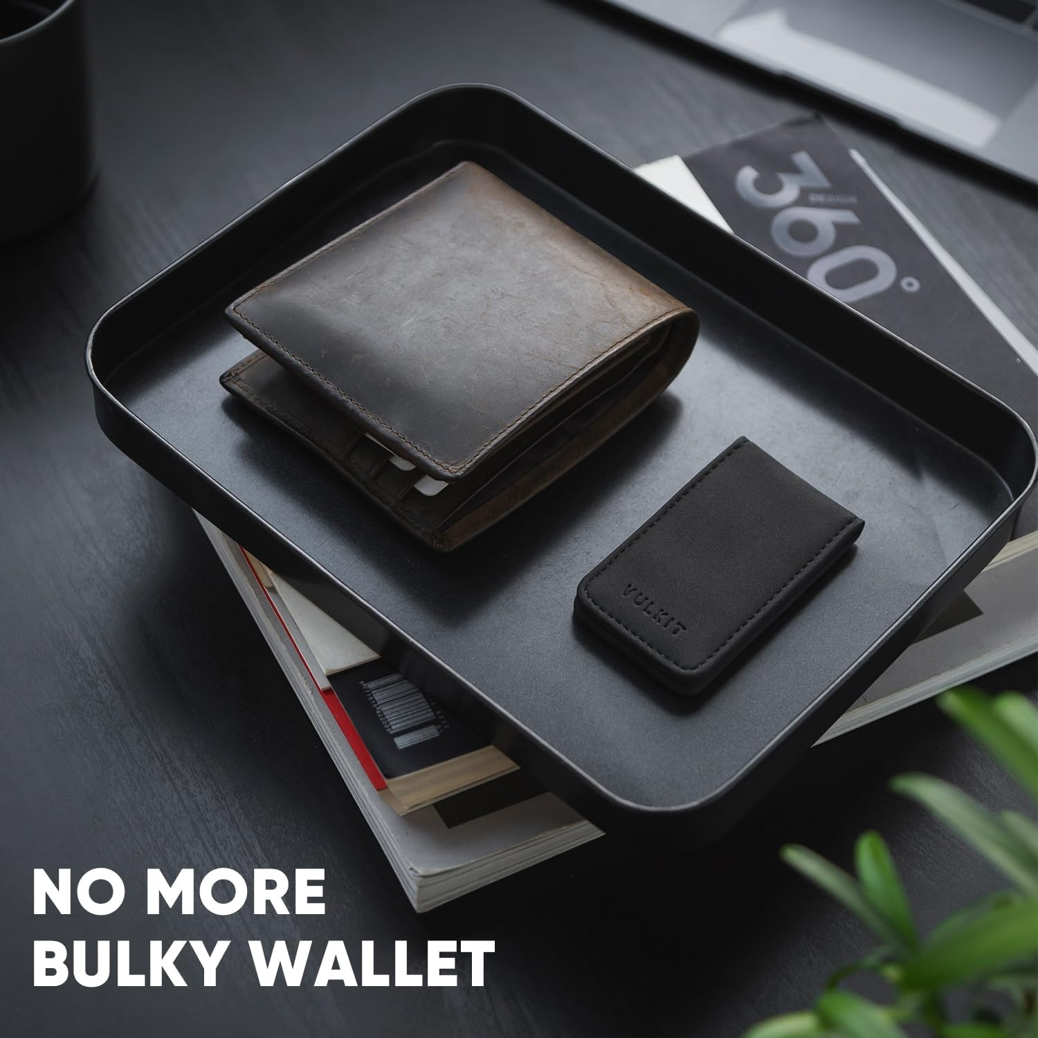 VULKIT Slim Magnetic Money Clip Leather Credit Business Card Holder Bills Holder, Strong Magnet Holds 15 X Folded Bank Notes, Black, One Size, Minimalist, VMC101 image number 1