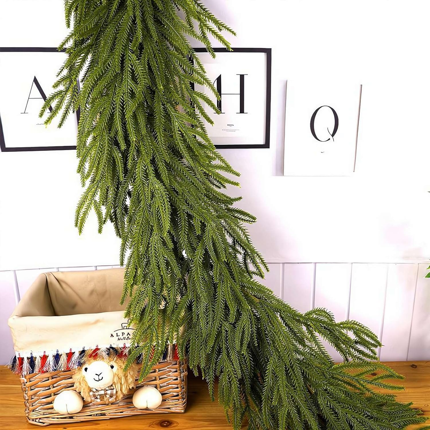 Christmas Garland Norfolk Pine, Real Touch Christmas Garland, Realistic Artificial Cedar Afloral Garland Garland for Wedding Christmas Table Decor (Green Style-H 270Cm/9Ft) image number 1