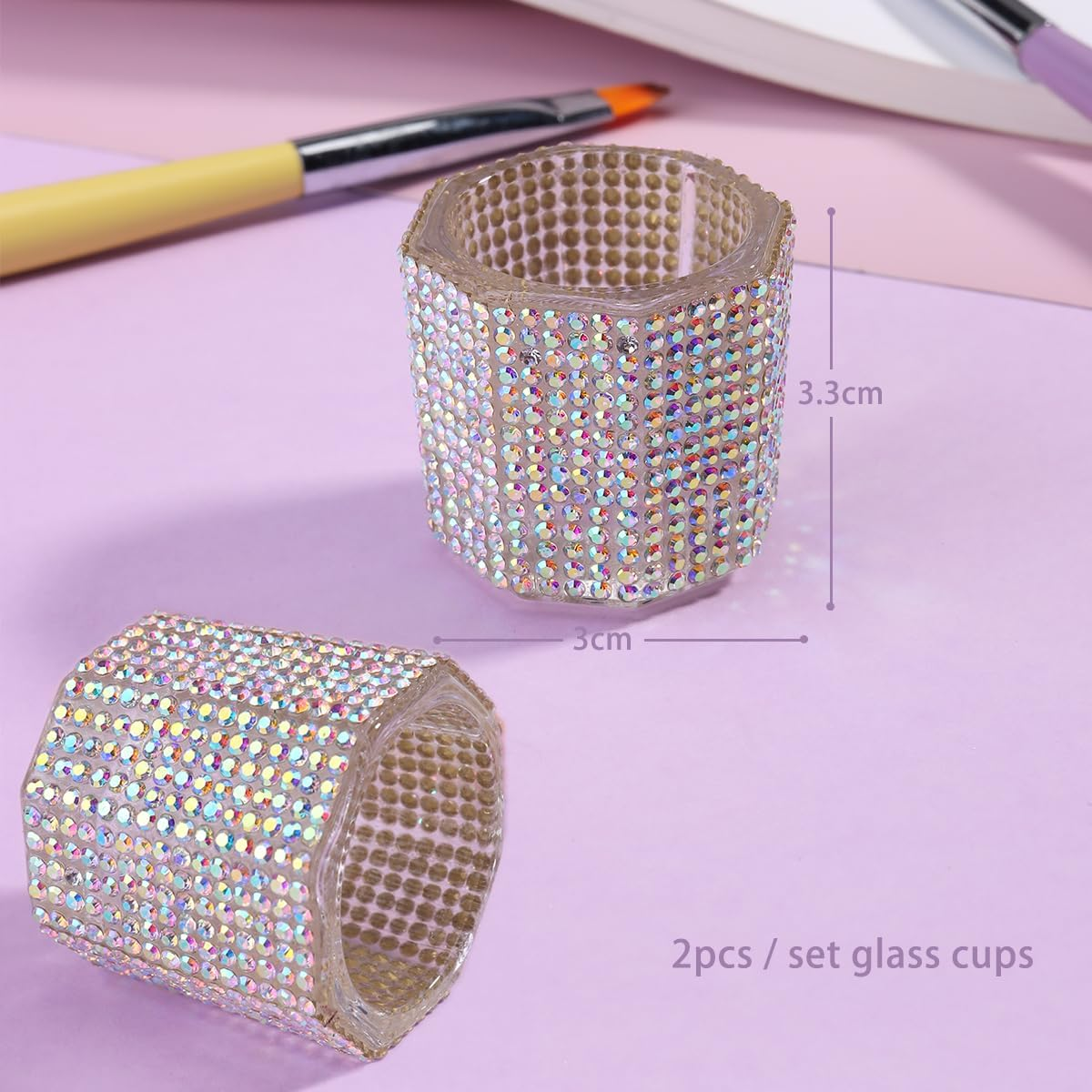 Fspronail Dappen Dish for Monomer, 2Pcs Clear Crystal Acetone Cup Nail Art Acrylic Liquid Dampen Monomer Container Acetone Bowl Acrylic Powder Holder Manicure Glass Bowl