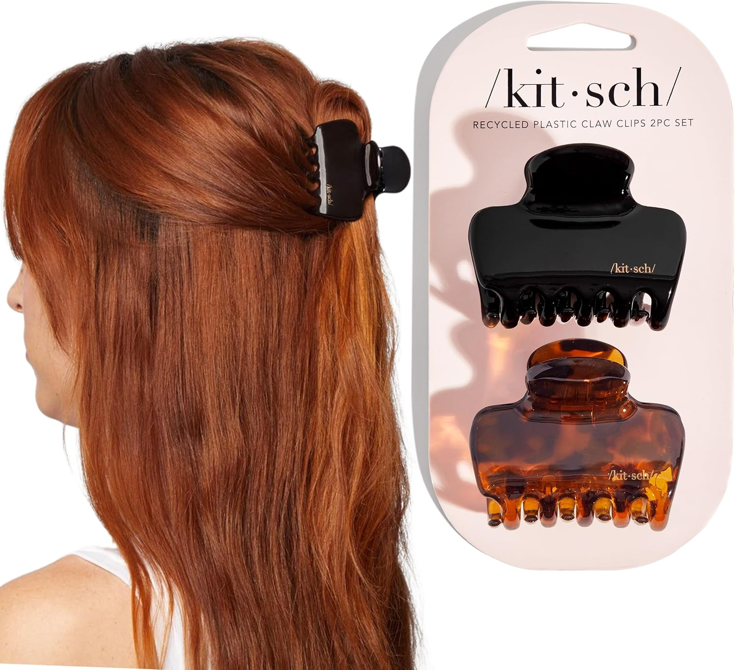 Kitsch Medium Claw Clips for Women - Strong Hold & Stylish Glossy Puffy Design Hair Accessories | Ideal for Girls and Women with Thick & Thin Hair, Half-Up or Full Updos - 2Pc Set, Black & Tort image number 2