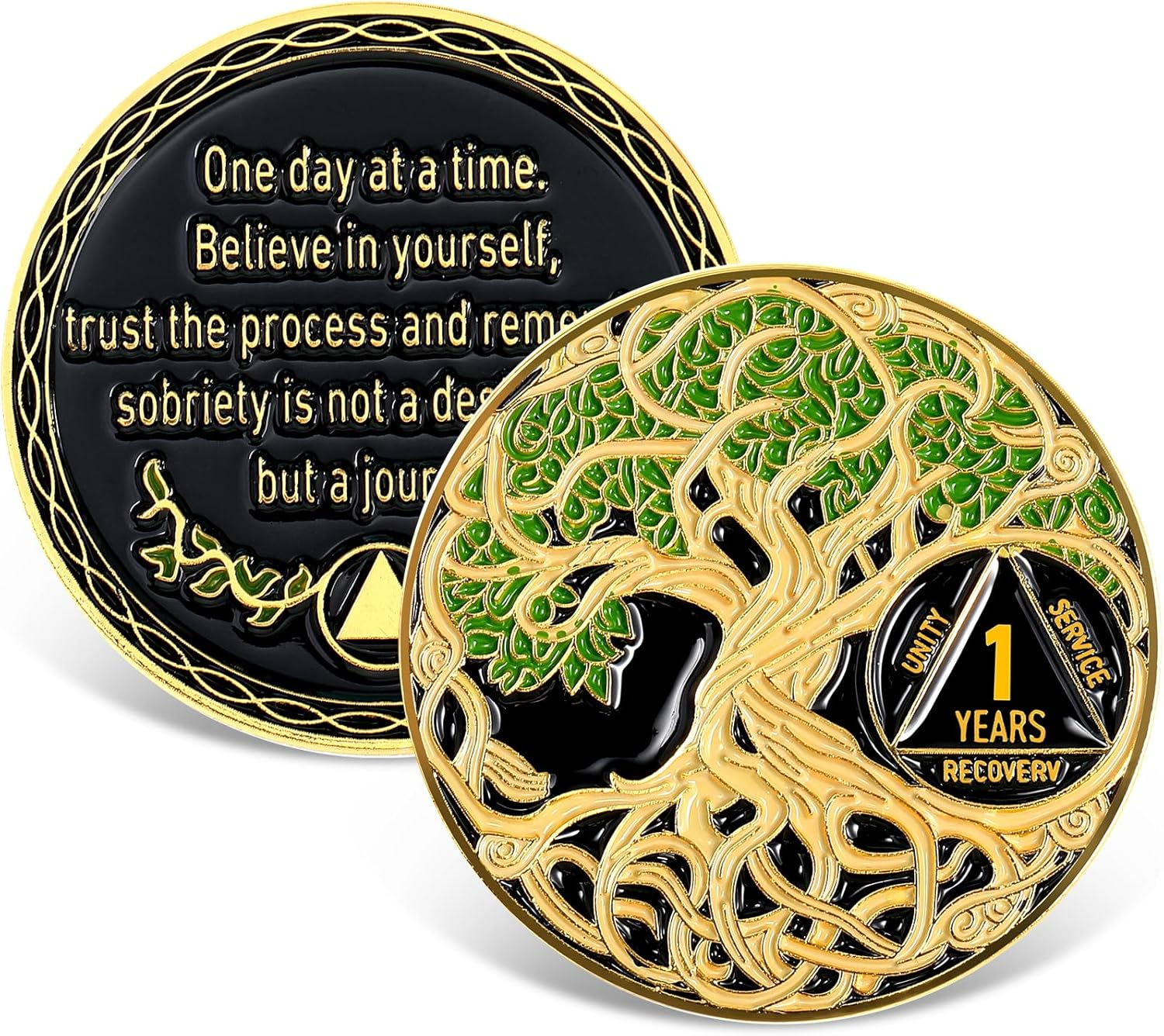 Ferreve Sobriety Coin Recovery Anniversary Token Sobriety Gifts AA Chips and Medallions for Women Men(Green,24 Hour)