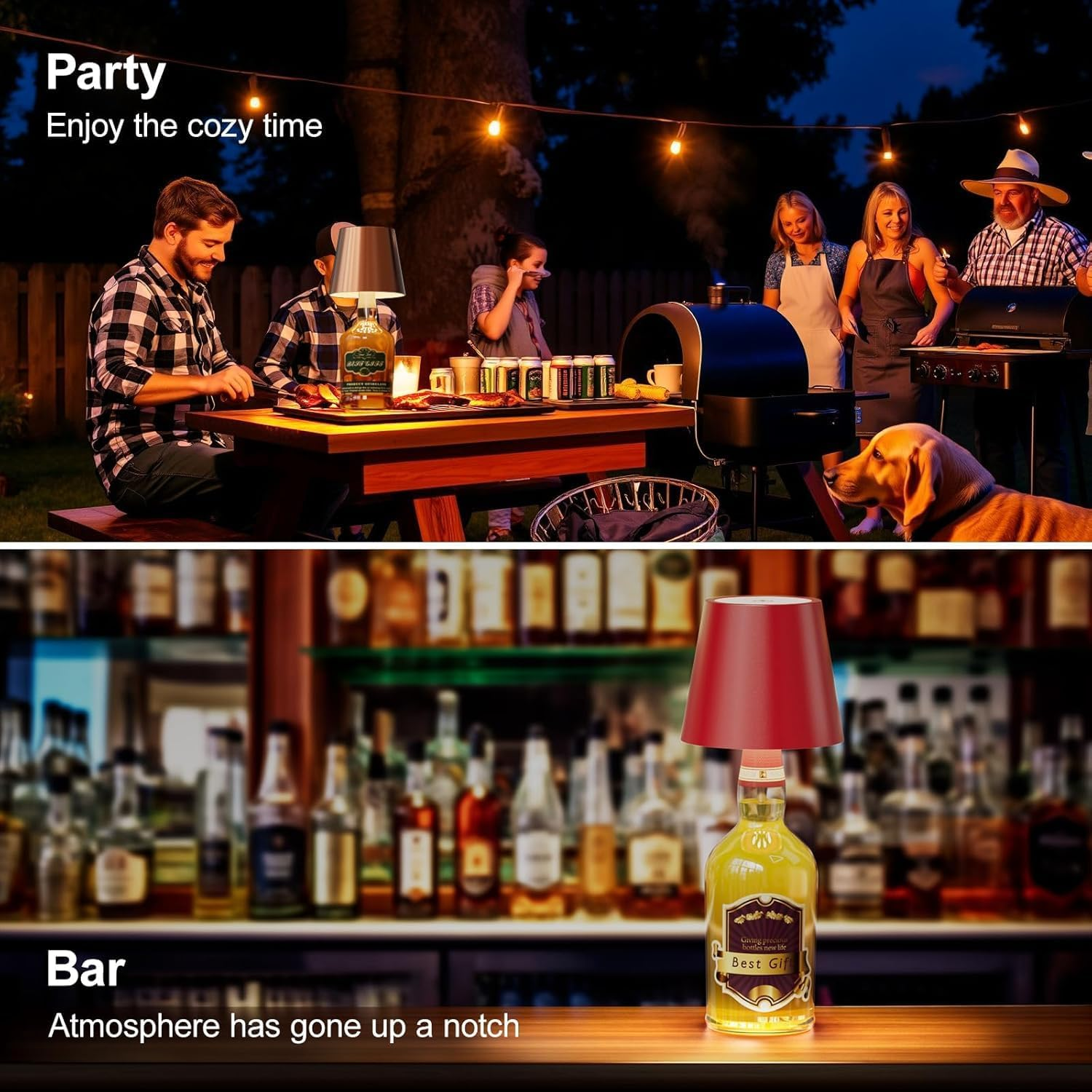 Wireless Bottle Lamp Shade - Portable LED Wine Bottle Lamp with Stopper, 3 Color Stepless Dimming Rechargeable Touch Wine Bottle Lights for Any Liquor Bottle Bars Restaurants (Black, 1 Pack) image number 3