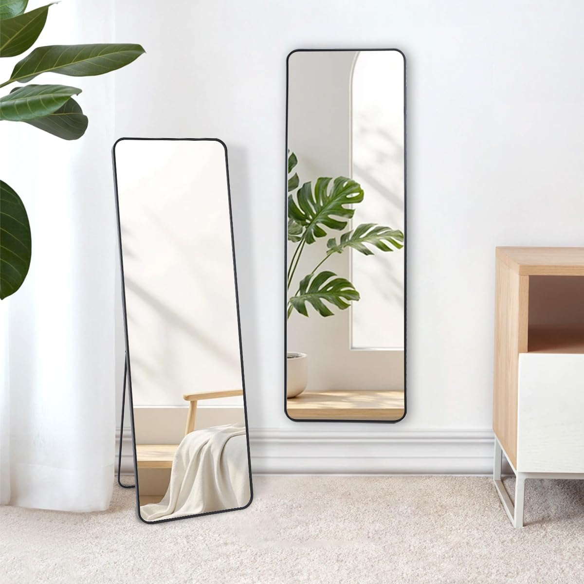 Shatterproof Full Length Mirror 160X50Cm, Unbreakable Tempered Glass with Floor/Wall Mount for Kids' Rooms, Gyms&High-Traffic Areas Child-Safe Design&Military-Grade Frame (Black 160X50Cm)