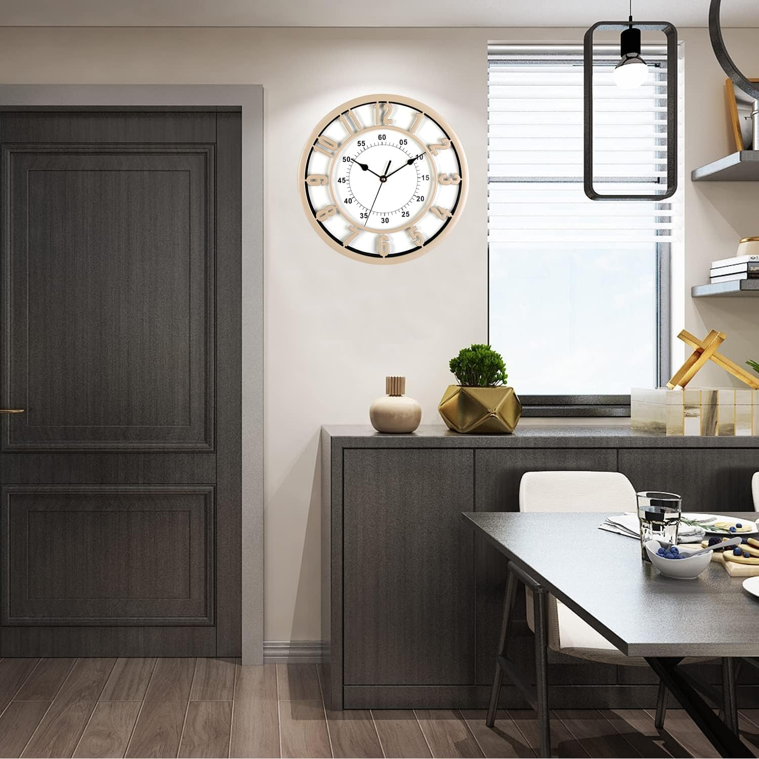 Fohouse Wall Clock, 12 Inch Non-Ticking Silent Battery Operated round Wall Clock Modern Simple Style Decor Clock for Office, Home, Bathroom, Kitchen, Bedroom, School, Living Room - Golden image number 6