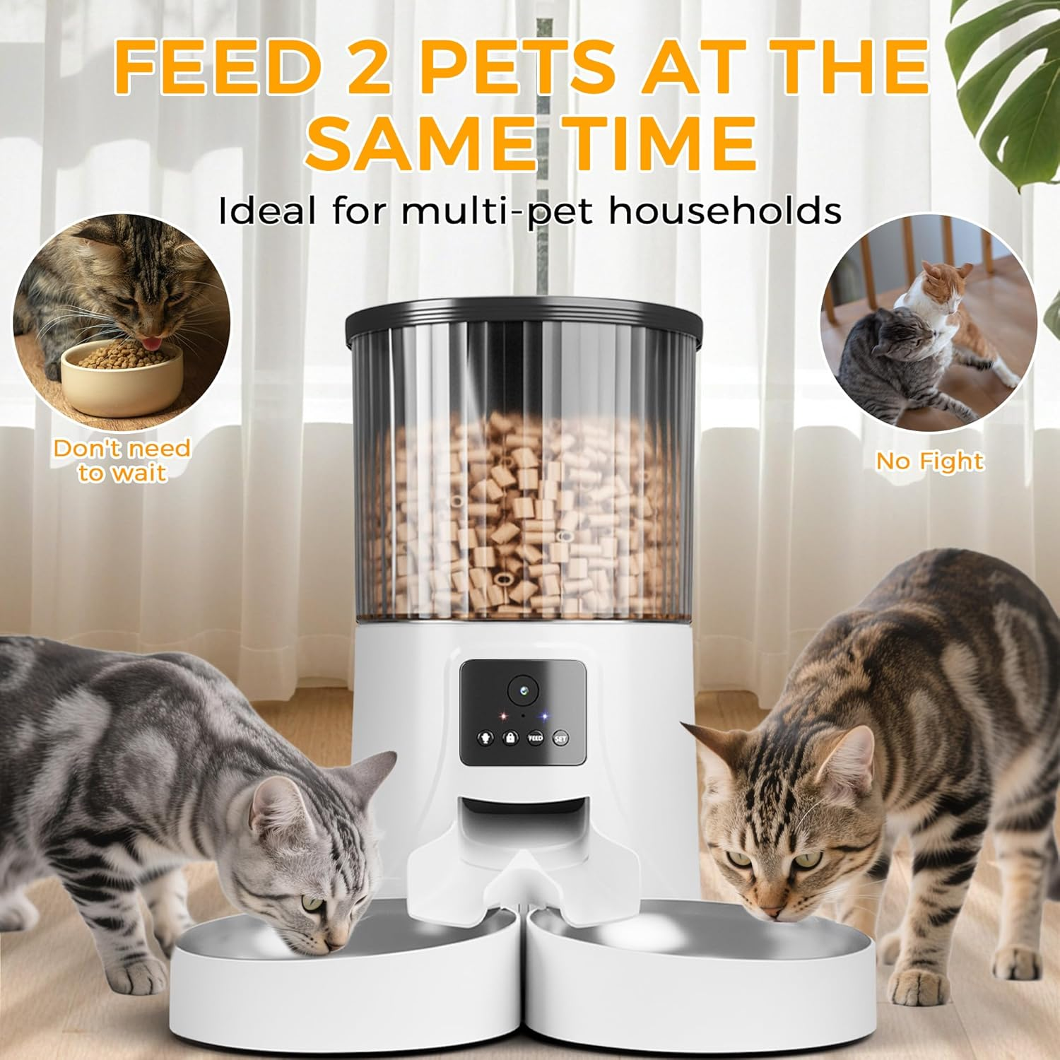 Advwin Automatic Cat Feeder with HD Camera for 2 Cats: 4L Automatic Dog Feeder with Night Vision, 2.4G Wifi Auto Cat Food Dispenser for Multiple Pet, Detachable for Cleaning image number 1