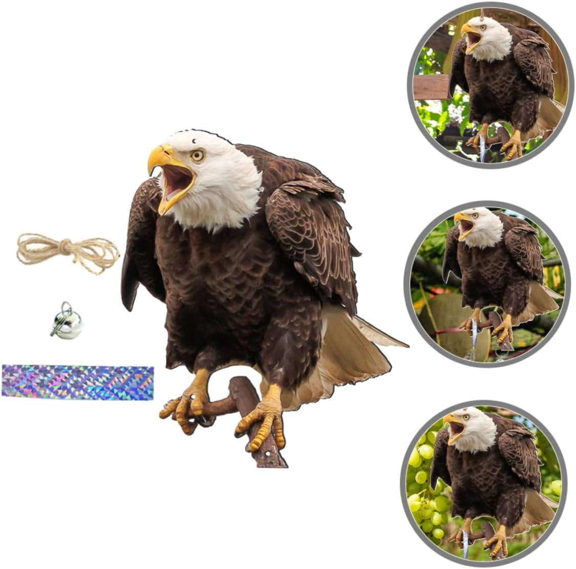 Outdoor Hanging Owl Ornament with Bell, Decorative Garden Owl Decoy for Tree, Bird Deterrent Wind Chime for Yard and Orchard Use