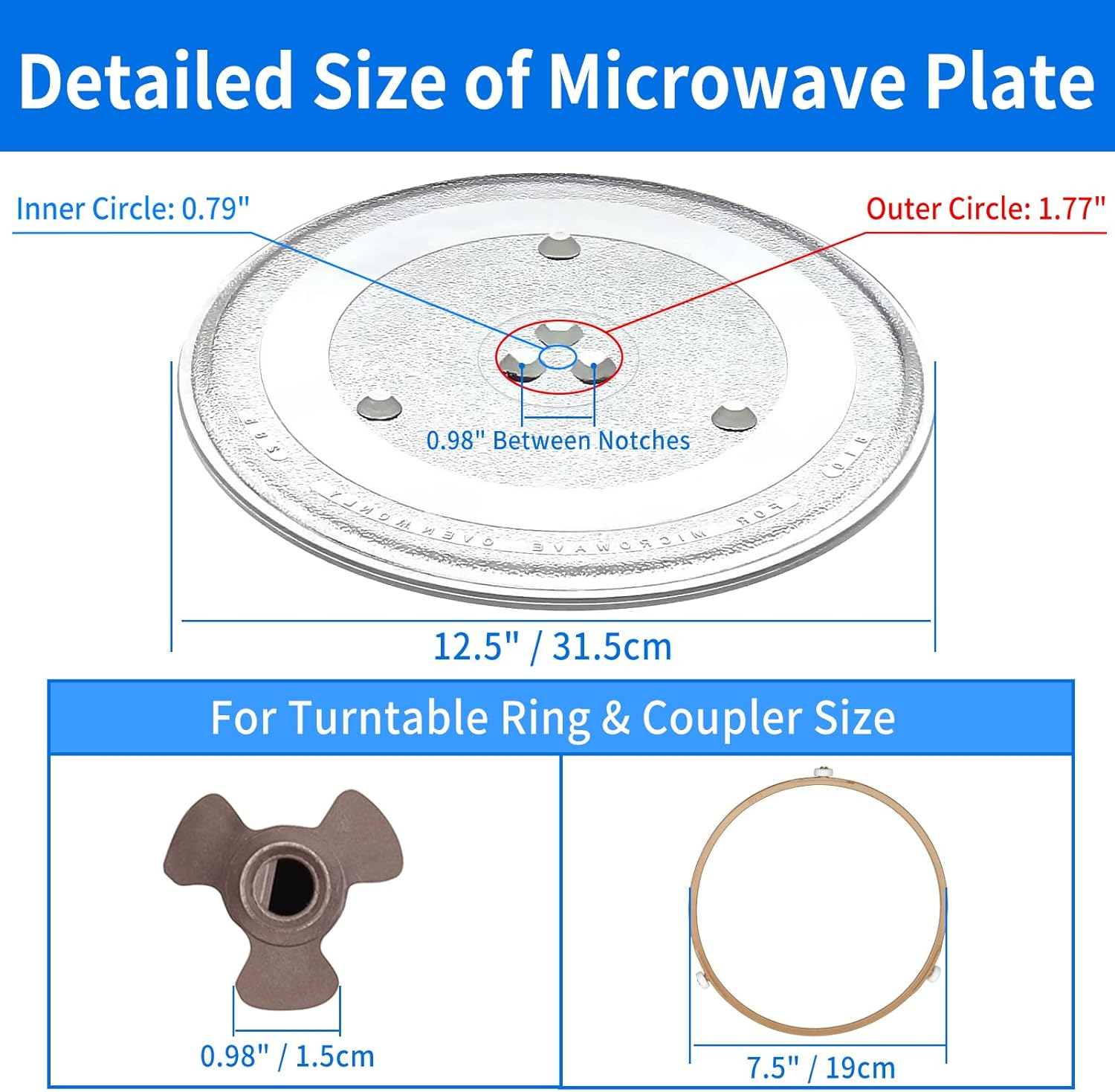 12.5" Microwave Plate Replacement for GE, Samsung, Hotpoint, Panasonic Emerson and More - 12-1/2 Inch Microwave Glass Plate Turntable Tray for WB39X10002 WB39X10003 WB48X10005 W10337247 WB49X10069 image number 5