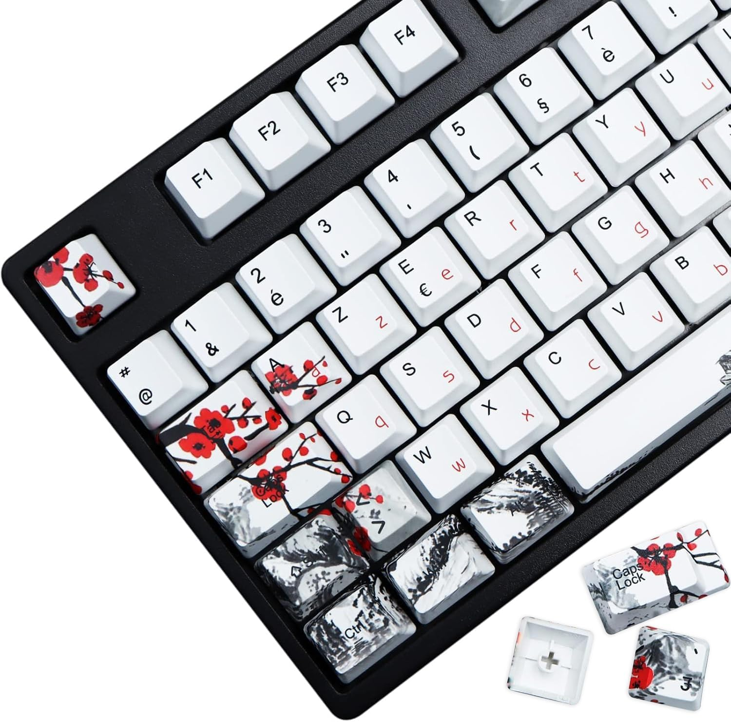 MOLGRIA Keycaps 68 Set for RK68 GK68 Mechanical Keyboard, Custom PBT OEM Profile Key Caps Japanese Font with Keycap Puller for Gateron Kailh Cherry MX Switch ANSI Layout Keyboard(Plum Blossom)