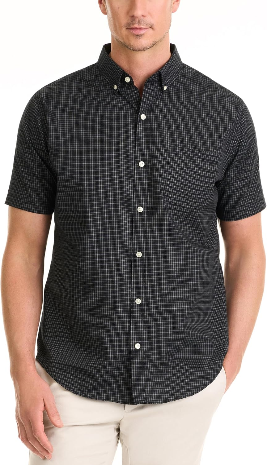 Van Heusen Men'S Wrinkle Free Short Sleeve Button down Check Shirt