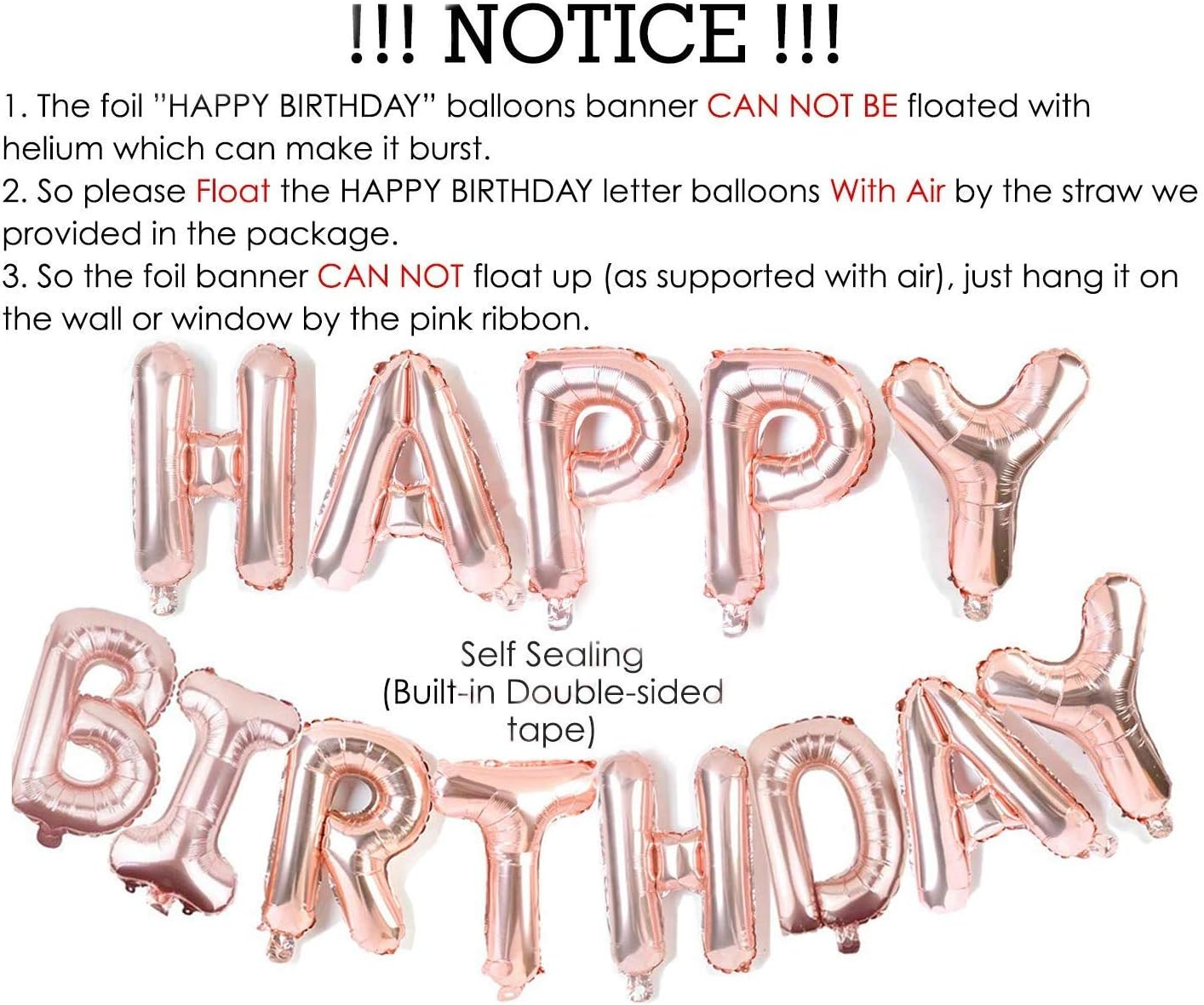 EZONEDEAL Happy Birthday Balloon Banner Letters, Reusable Inflatable Birthday Decorations Room Party Decor and Event Decoration Happy Birthday Banner for Kids and Adults (Rose) image number 4