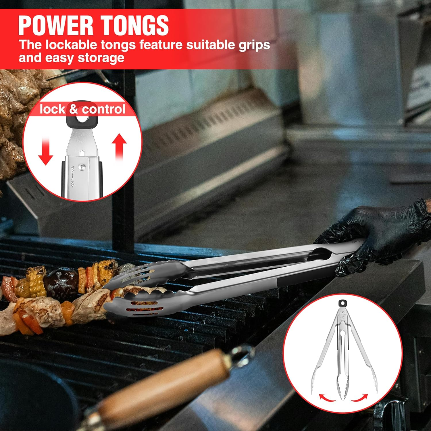 PARGRILL Grill Accessories Heavy Duty BBQ Set Gifts for Men/Women - Premium Stainless Steel Spatula, Fork, Brush & Tongs, Barbecue Utensils Tool Kit Gift for Grilling Lover Outdoor image number 1