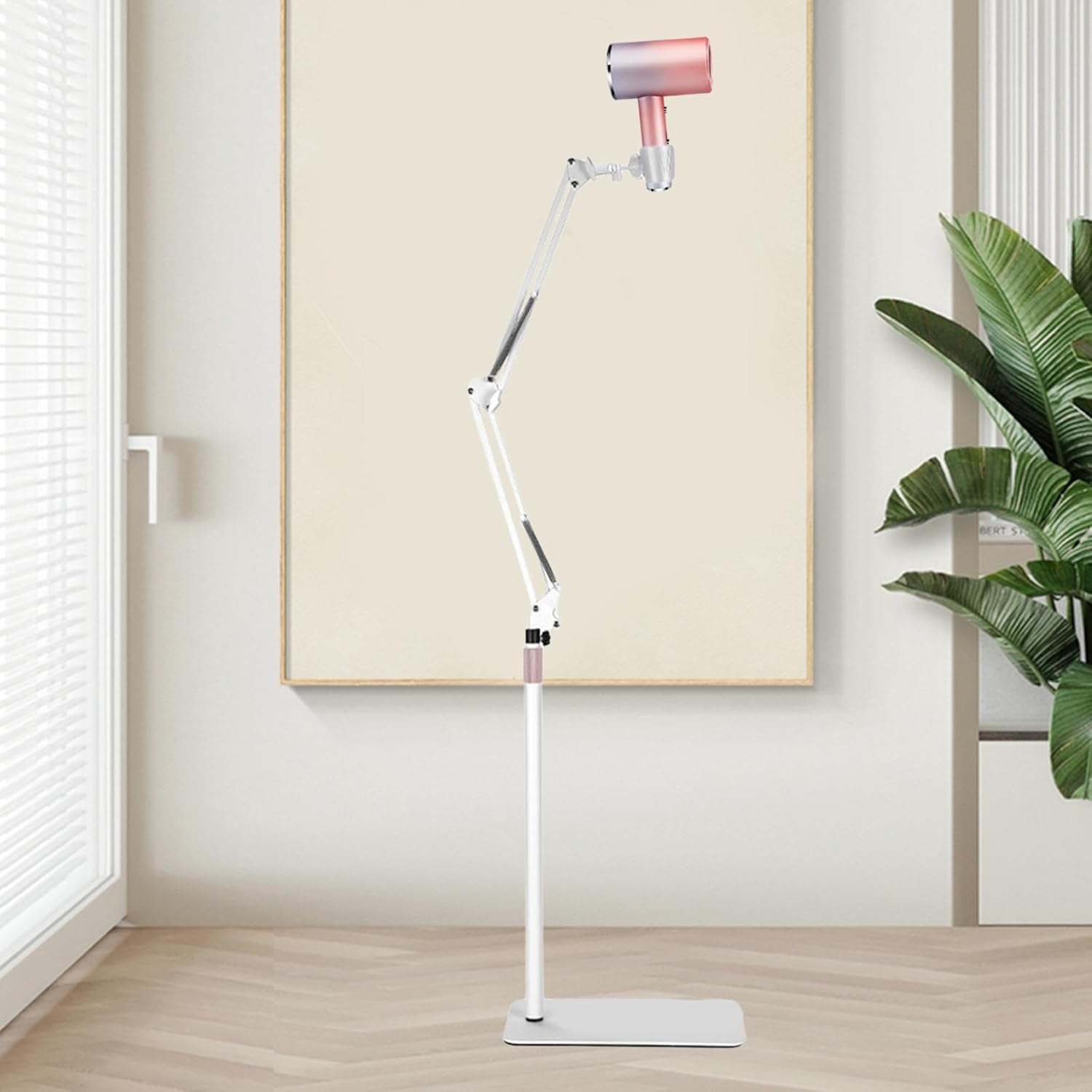 Lazy Dryer Stand Blow Dryer Holder with Heavy Base Floor Standing Adjustable Height Angle for Dog Cat Grooming Household, White - White image number 4