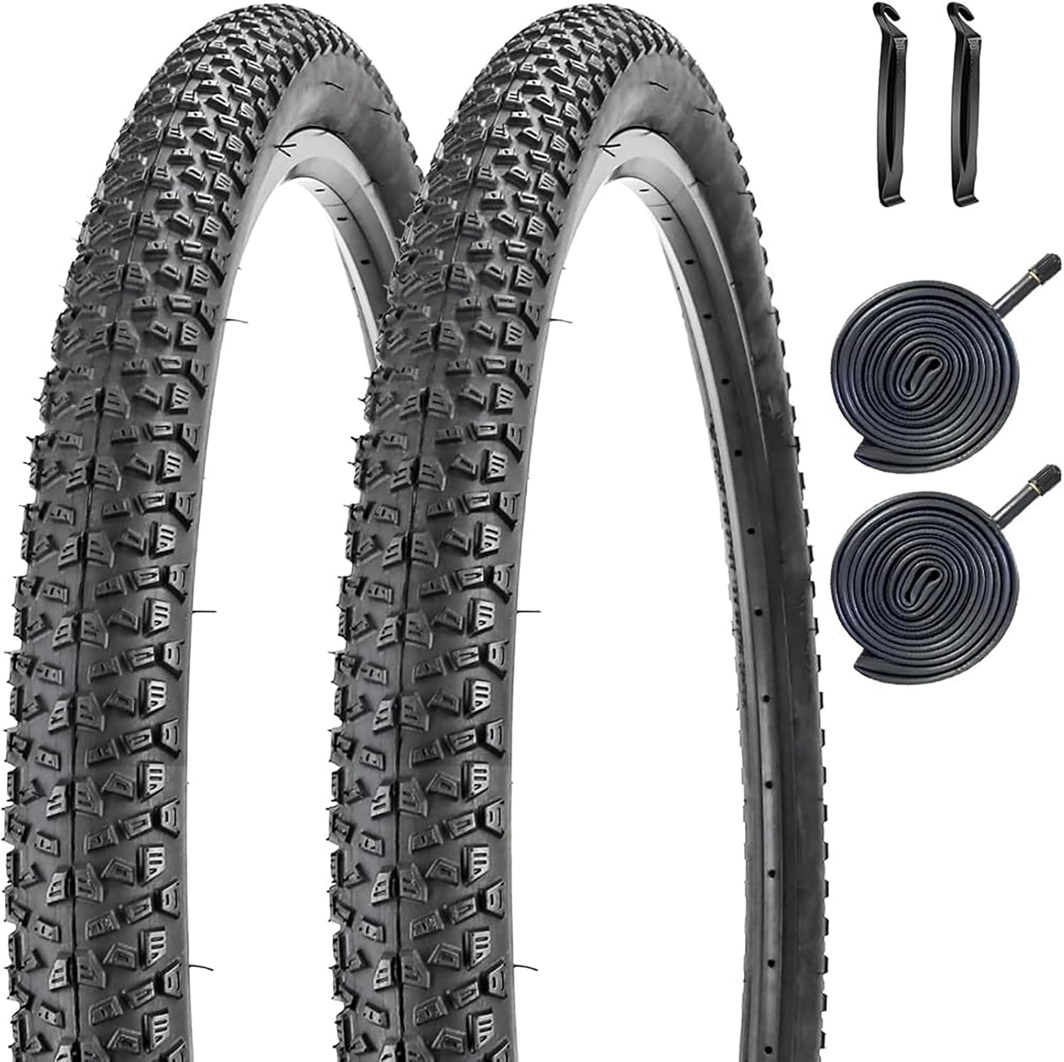 2 Pack Mountain Bike Tyre 24/26/27.5/29 Inch Foldable Replacement Bicycle Tyres 24X1.95 26X1.95 27.5X2.125 29X2.125 with 2 Bike Tyre Inner Tubes Schrader Valve