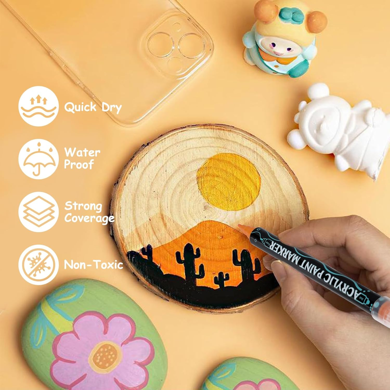 Drawing Markers Set 36 Vibrant Colours, Acrylic Paint Marker Dual Tip Art Markers with Fine and Broad Tips Waterbased Markers for Artists, Students Lettering Journal Writing Calligraphy image number 2