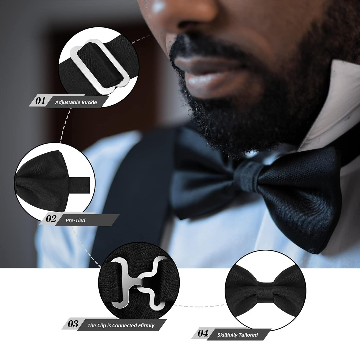 YBVABE Suspenders and Bowtie Set - Adjustable Elastic Y Shape with Strong Clips - Bow Tie and Suspender Set for Men and Women image number 3
