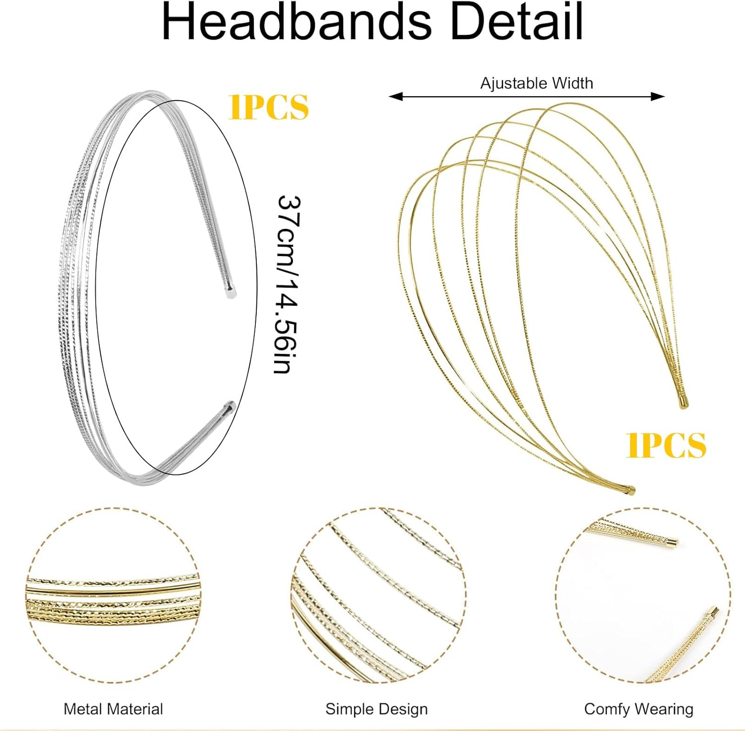 Ruzister 2 Pieces Multilayer Metal Headbands for Women Fashion Thin Headband Layered Elegant Hair Bands Headwear Hair Accessories for Girls image number 1