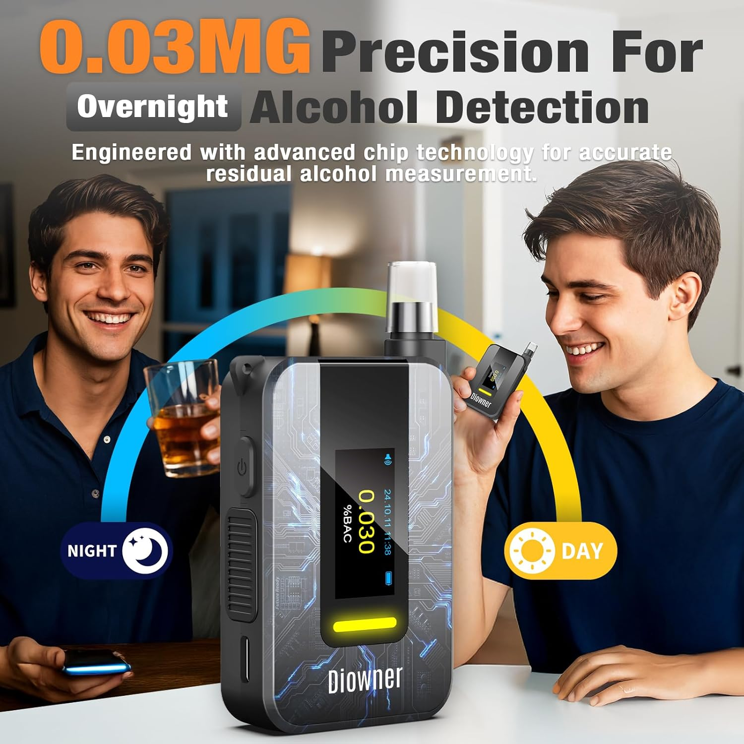 Portable Breathalyzer, Pro-Grade High Accuracy Breathalyzers for Alcohol with IPS Digital Display & Personal Breathalyzer 10 Mouthpieces, Ideal USB Rechargeable Alcohol Tester for Car/Home Use (Black) image number 2