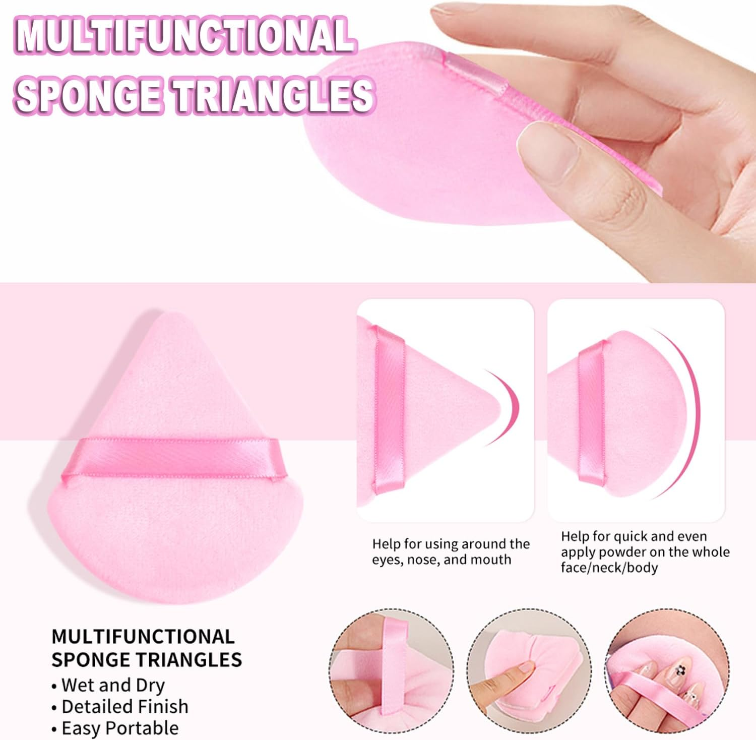 BEANPRECOY Powder Puff and Makeup Sponges Set Reusable Face Makeup Sponge with Strap Wet/Dry Use for Foundation & Powder Fluffy Bow Headband & Absorbent Wristband Used for Washing Face and Skincare image number 5