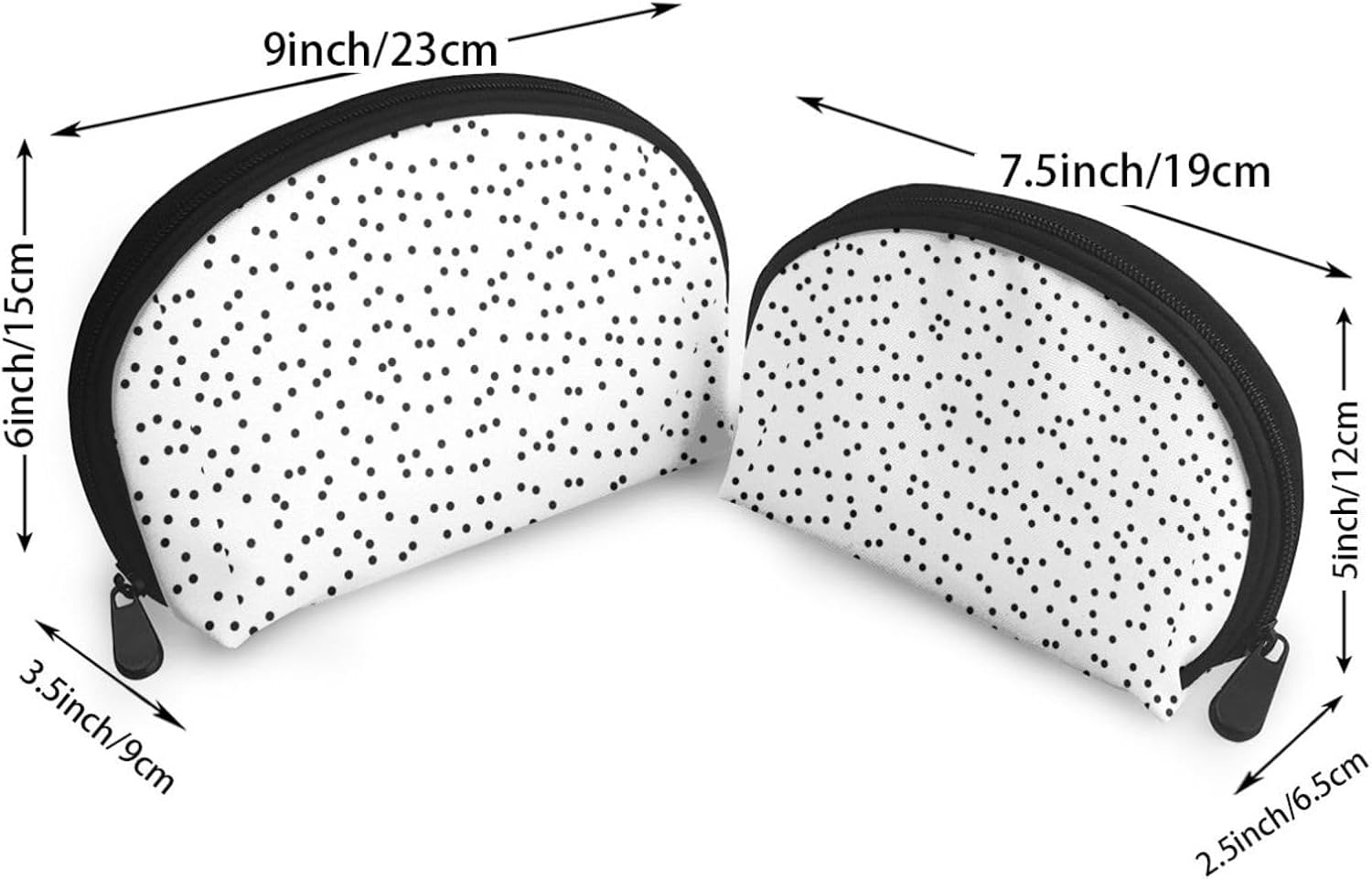Coin Pouch Makeup Bags Set, 2 Piece Shell Shape Cosmetic Bag with Pockets for Daily Travel Handbag Lipstick Keys Toiletry, Personalized Polka Dot Black on White image number 2