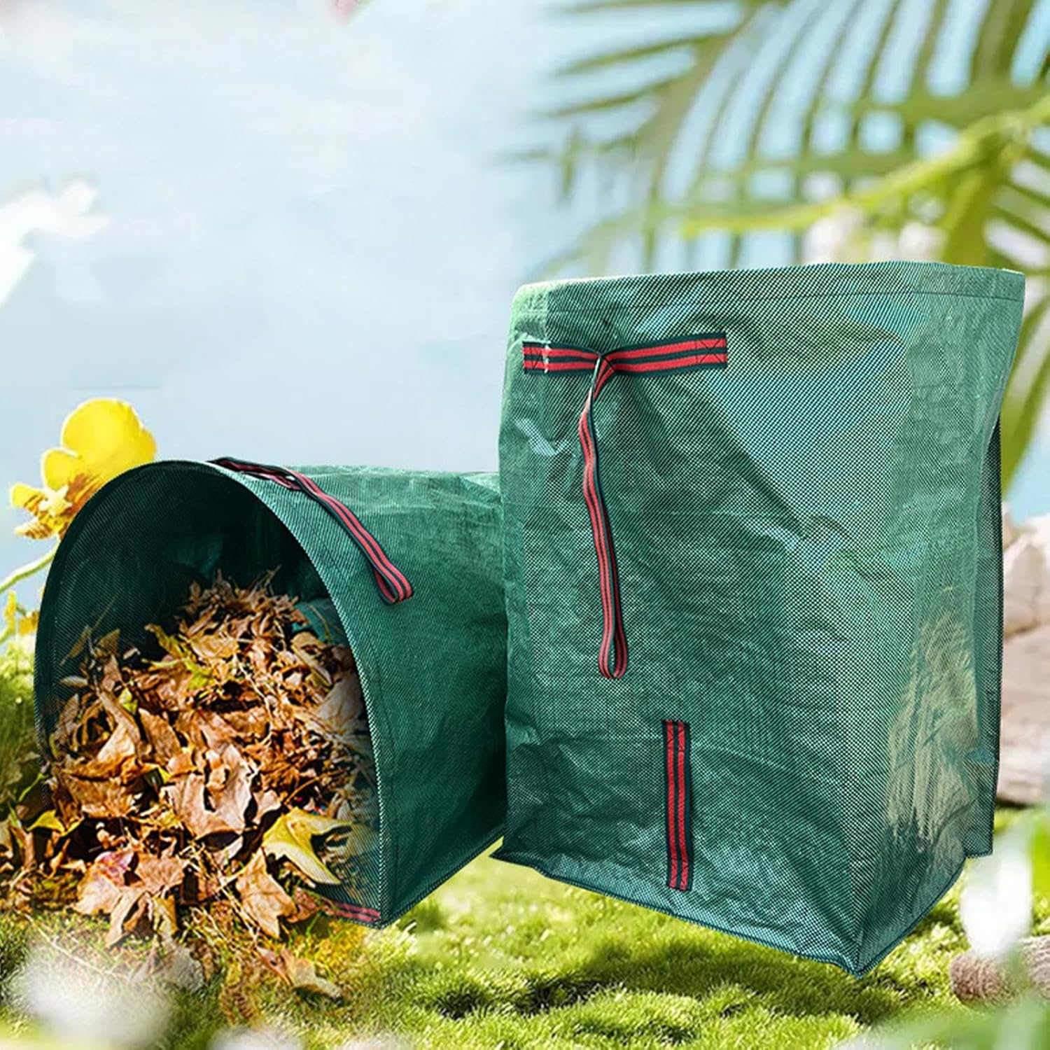 Garden Waste Bags, 2 Heavy Duty Garden Bags, Reusable Sacks with Handles, Waterproof Foldable Bag for Waste & Rubbish, Ideal for Collecting Grass Leaves - 200L image number 2