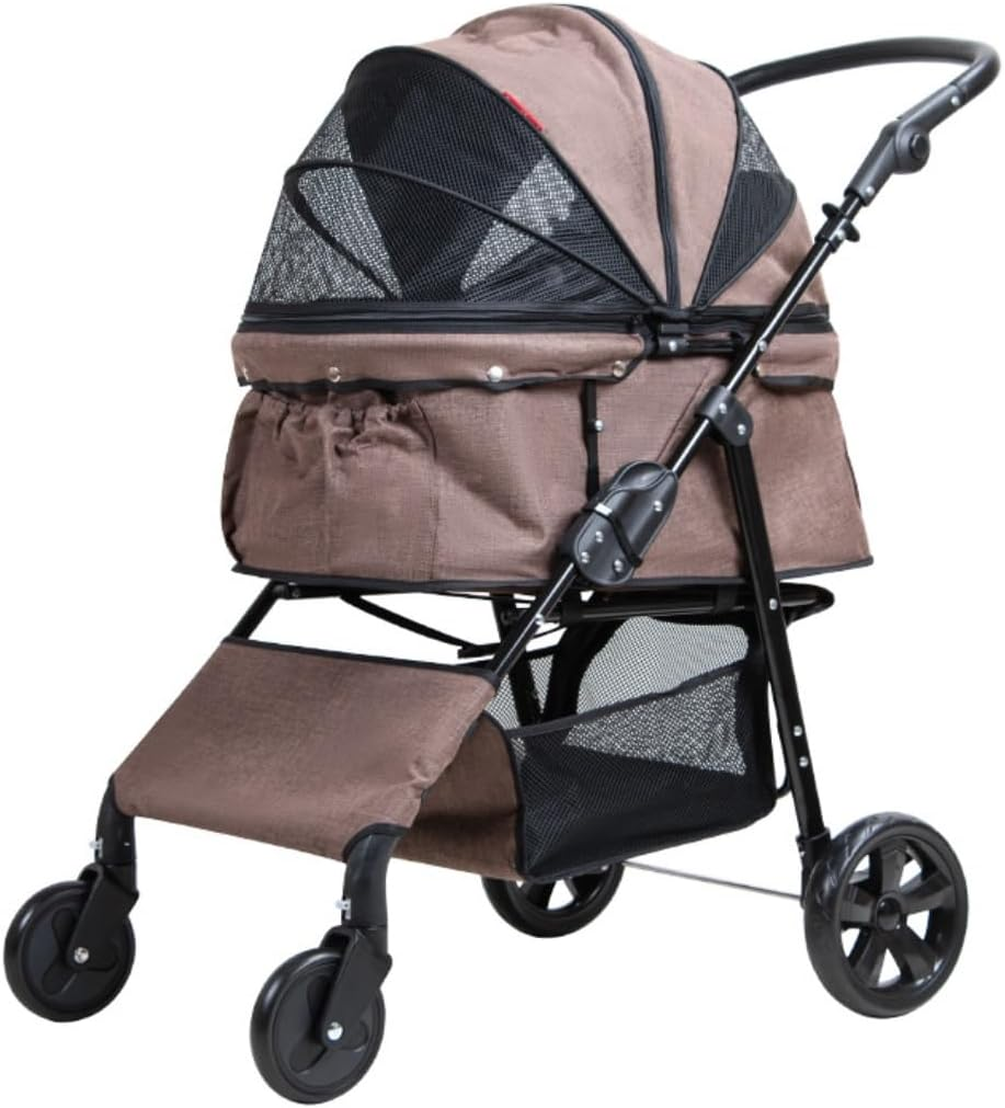 Pet Stroller Dog Stroller Cat Stroller Folding Pet Stroller Dog Folding Stroller with 4 Wheels Dog Cat Puppy Stroller for Medium Small Pet Dog Pram Dog Cat(Color:D)