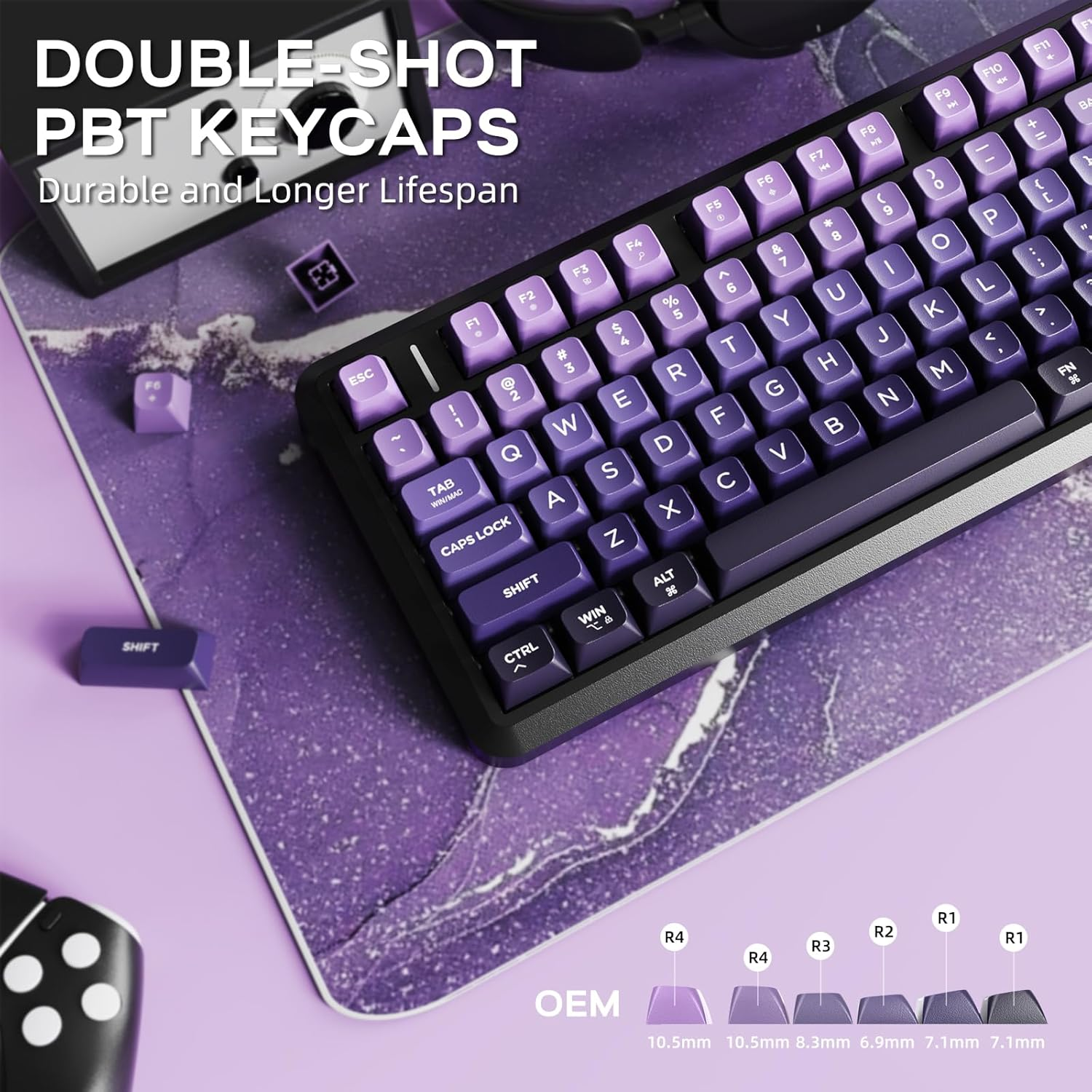 FREEWOLF X Attack Shark M75 Wireless Membrane Gaming Keyboard Mechanical Feel with Knob & OLED Display Bluetooth/2.4Ghz Rainbow Backlit Gradient PBT Keycaps 2000Mah Battery Anti-Ghosting-Purple image number 1