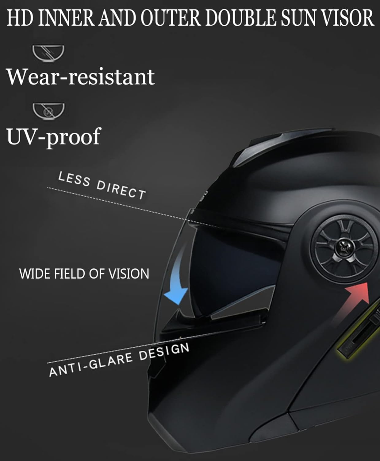 Lightweight Modular Motorcycle Helmet, Front Flip up Motorbike Helmet for Men and Women, DOT Certified Full Face Integrated Protective Helmet, HD Double Visor, Scooter, Moped B,M(55-56CM) image number 6