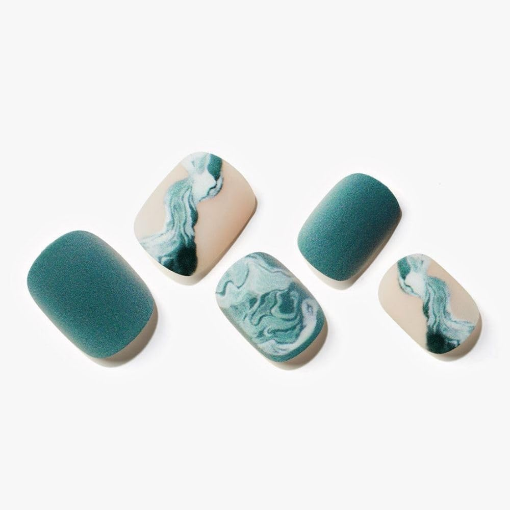 GLAMERMAID Green Press on Nails Short Square Fake Nails, Nude Glossy Acrylic Nails Full Cover False Nails Squoval Gel Nail Kits with Design, 24Pcs Reusable Stick on Nails for Women Daily Salon image number 1