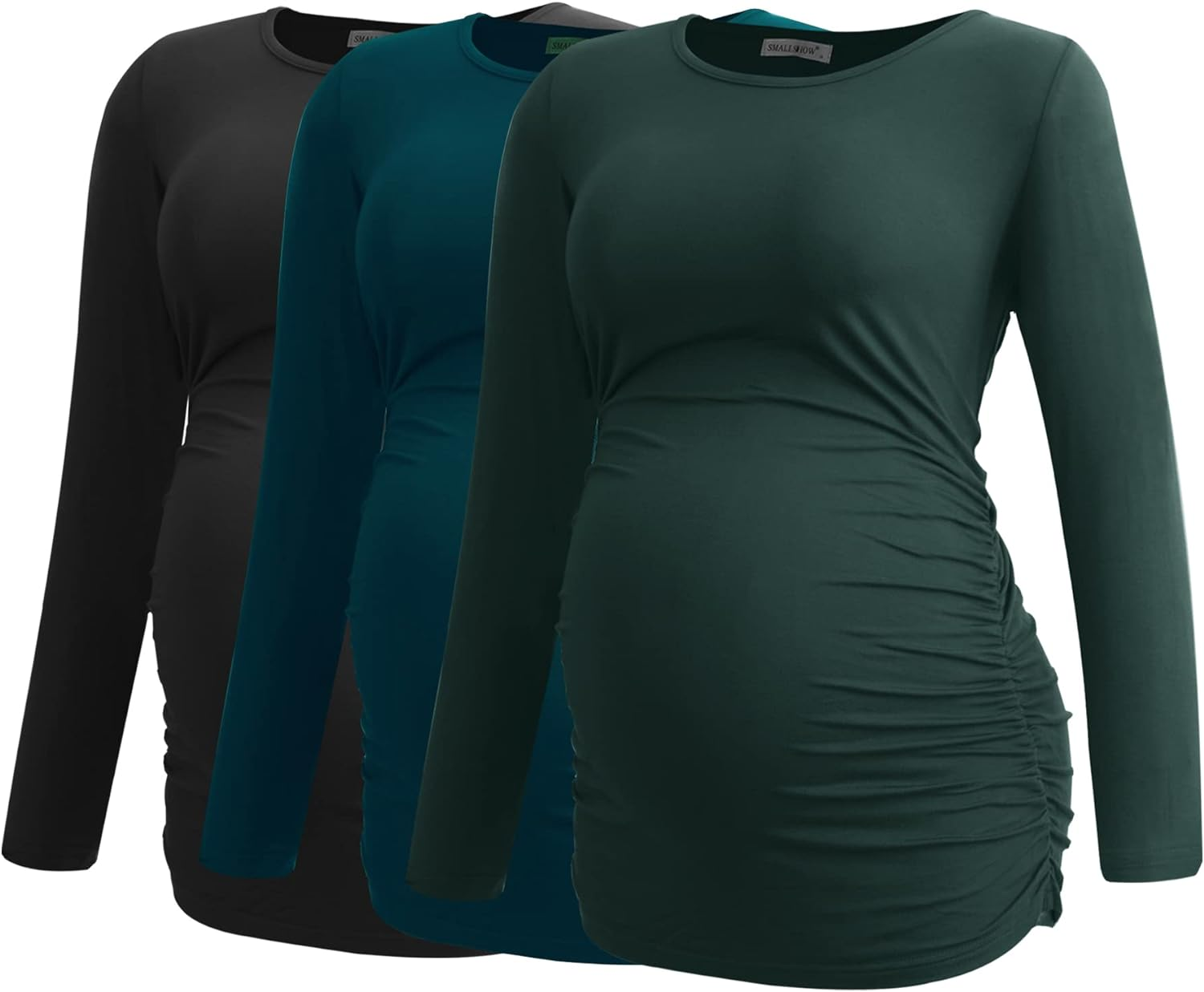 Smallshow Women'S Maternity Tops Long Sleeve Pregnancy Clothes T Shirts 3-Packs, Black-Deep Green-Teal, XL