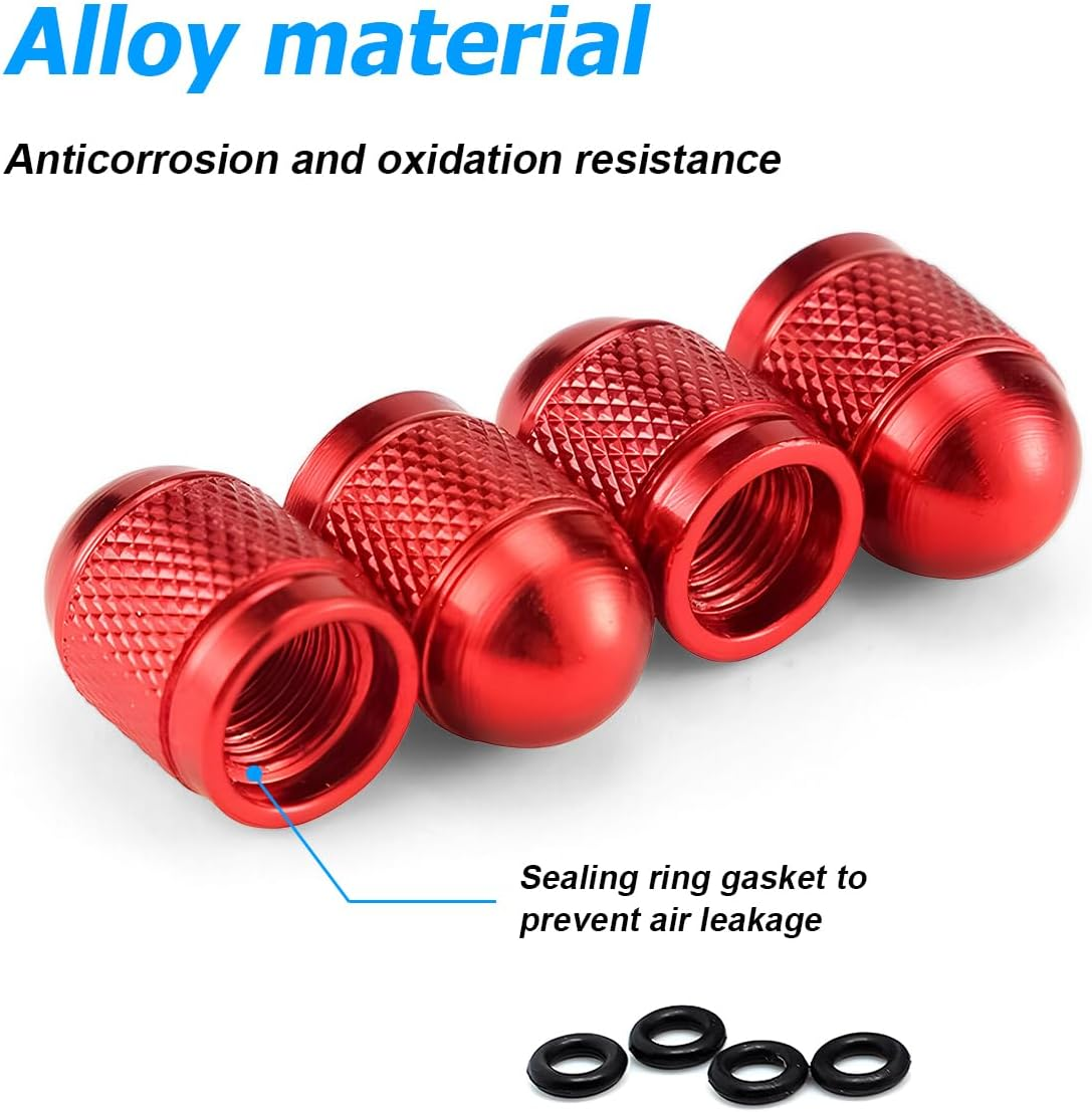 CGEAMDY Pack of 8 Car Valve Caps Cover, Car Valve Aluminium Caps, Car Tyre Bullet Valve Cap, Tyre Valve Dust Caps, Universal Replacement (Red) image number 1