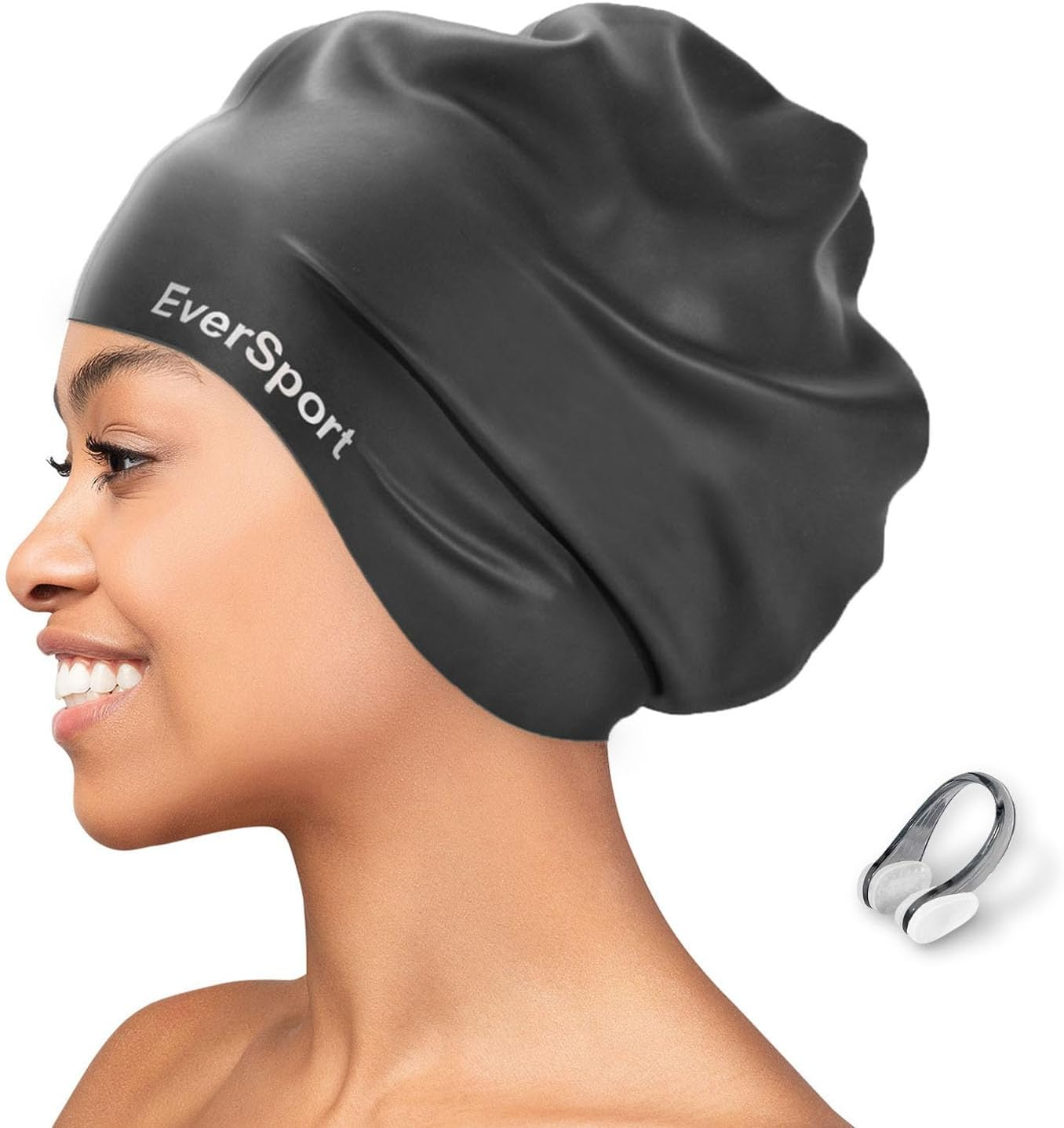 Eversport Large Swim Cap for Braids and Dreadlocks, Waterproof Silicone Swimming Cap for Women Men Keep Hair Dry
