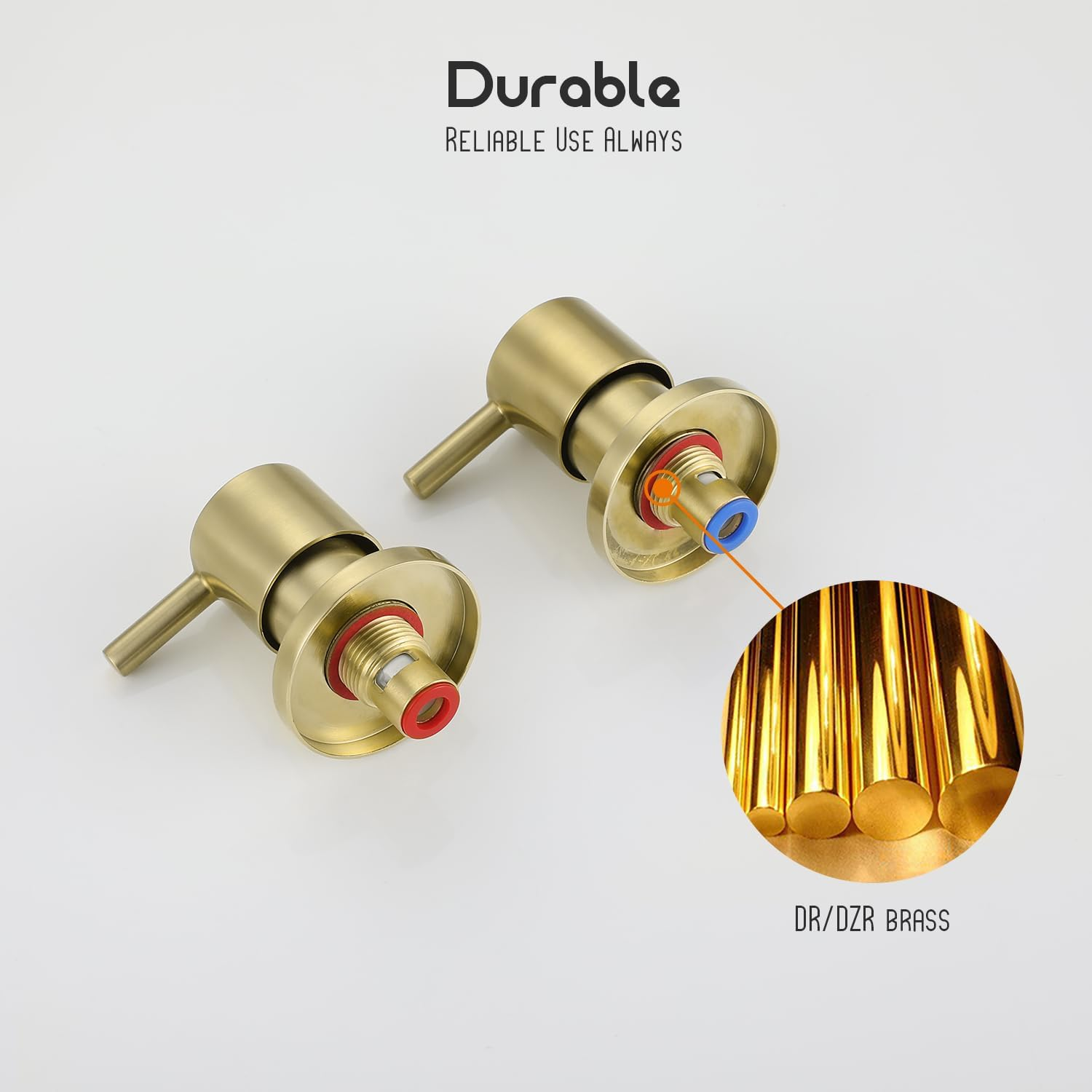 Decaura Bathroom Wall Sink Tap Set Basin Bath Spout Vanity Spa Bathtub Water Outlet with 1/4 Turn Twin Hand Lever Faucet Brass(Brushed Gold) image number 2