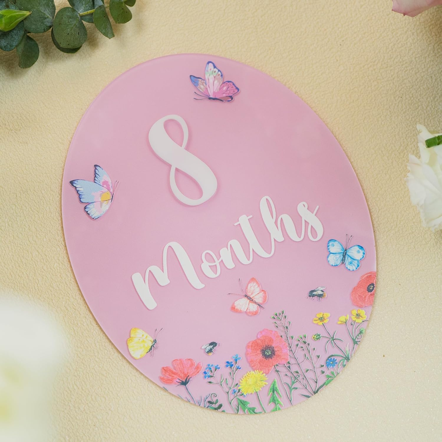 Baby Monthly Milestone Cards - Wooden Monthly Milestone Discs - Newborn Photography Props to Document Your Baby&acute;S Growth - Baby Announcement Sign (Acrylic Wildflower)