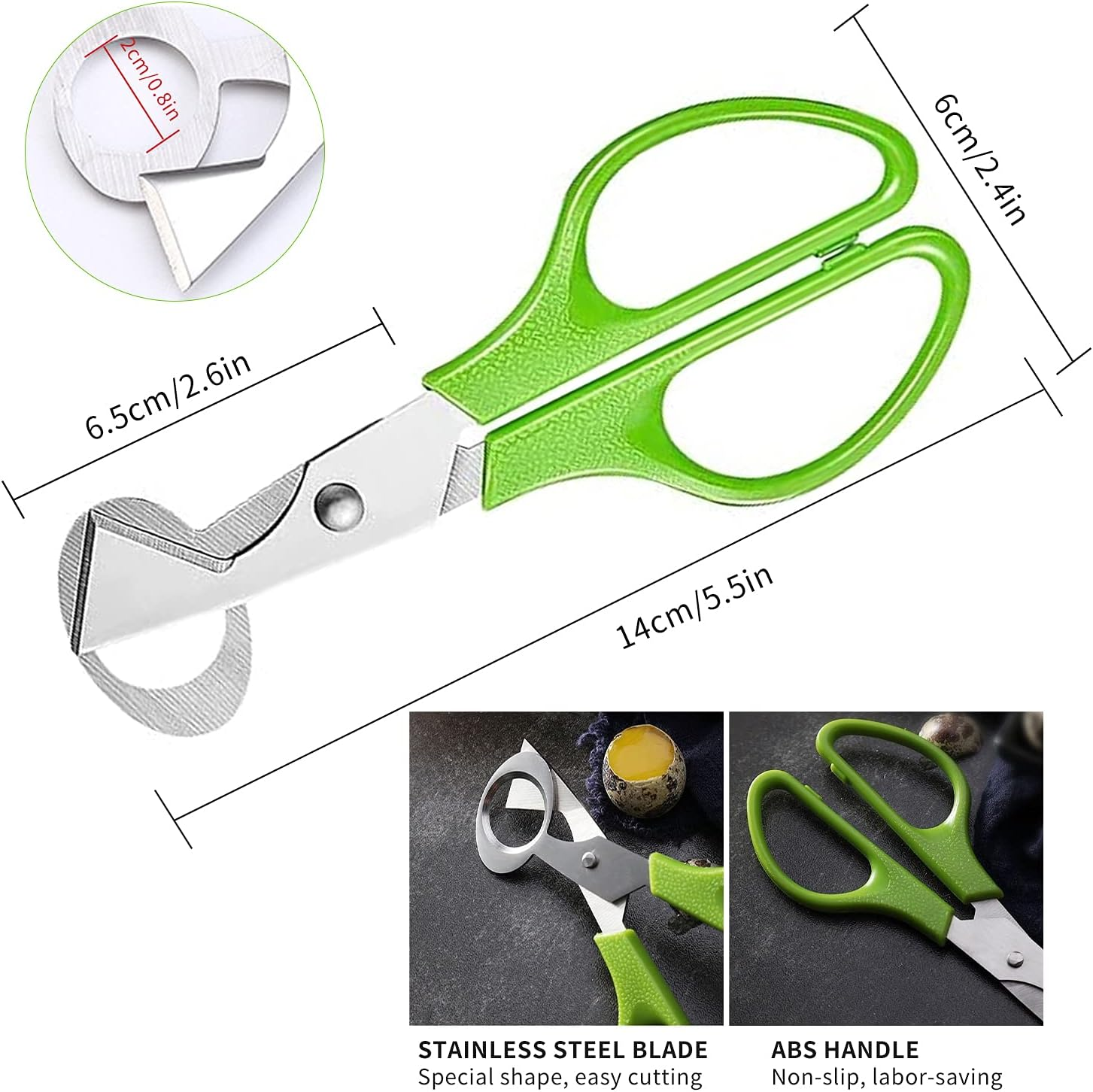 Quail Egg Scissors, VOSSOT Stainless Steel Egg Cutter, Small Egg Scissors, Quail Eggs, Kitchen Tool, Egg Shell Scissors, Quail Egg Opener for Home, Restaurant, Kitchen (Green) image number 2