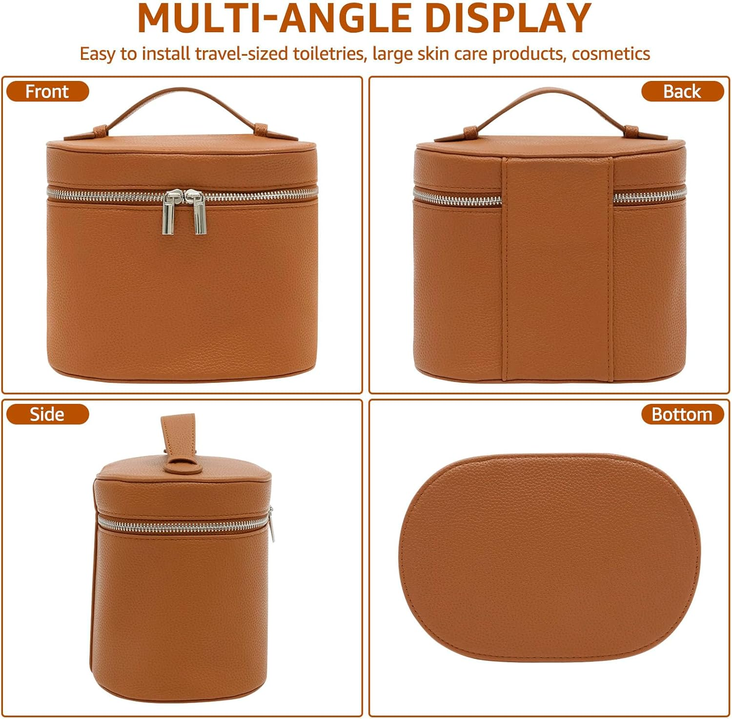 NIPUAEGO Vanity Case Makeup Bag, Smooth Zipper Design Portable Cosmetic Leather Make up Case with Handle for Shopping Travel Date Party 20.5&times;14&times;16Cm image number 3