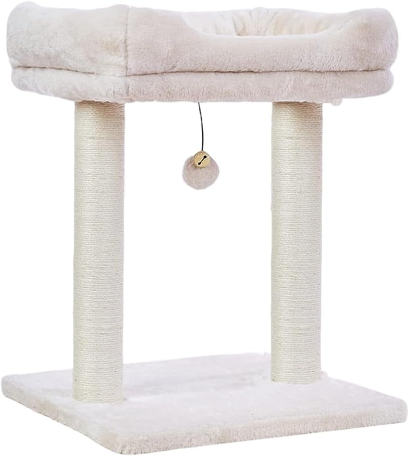 Cat Tree with Top Perch, Removable Cover, Natural Sisal Scratching Post, and Dangling Ball for Indoor Cats, Beige image number 3