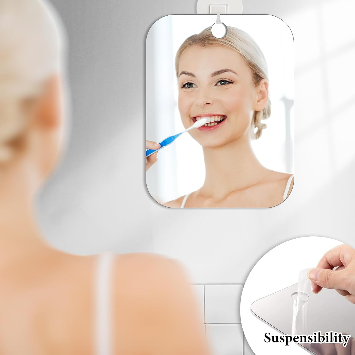 Shaving Mirror, Shatterproof Shower Mirror, Unbreakable Makeup Travel Camping Shaving Mirrors, Fog Free Wall Hanging Bathroom Shower Mirror for Shaving, Make-Up, Skin Care image number 4