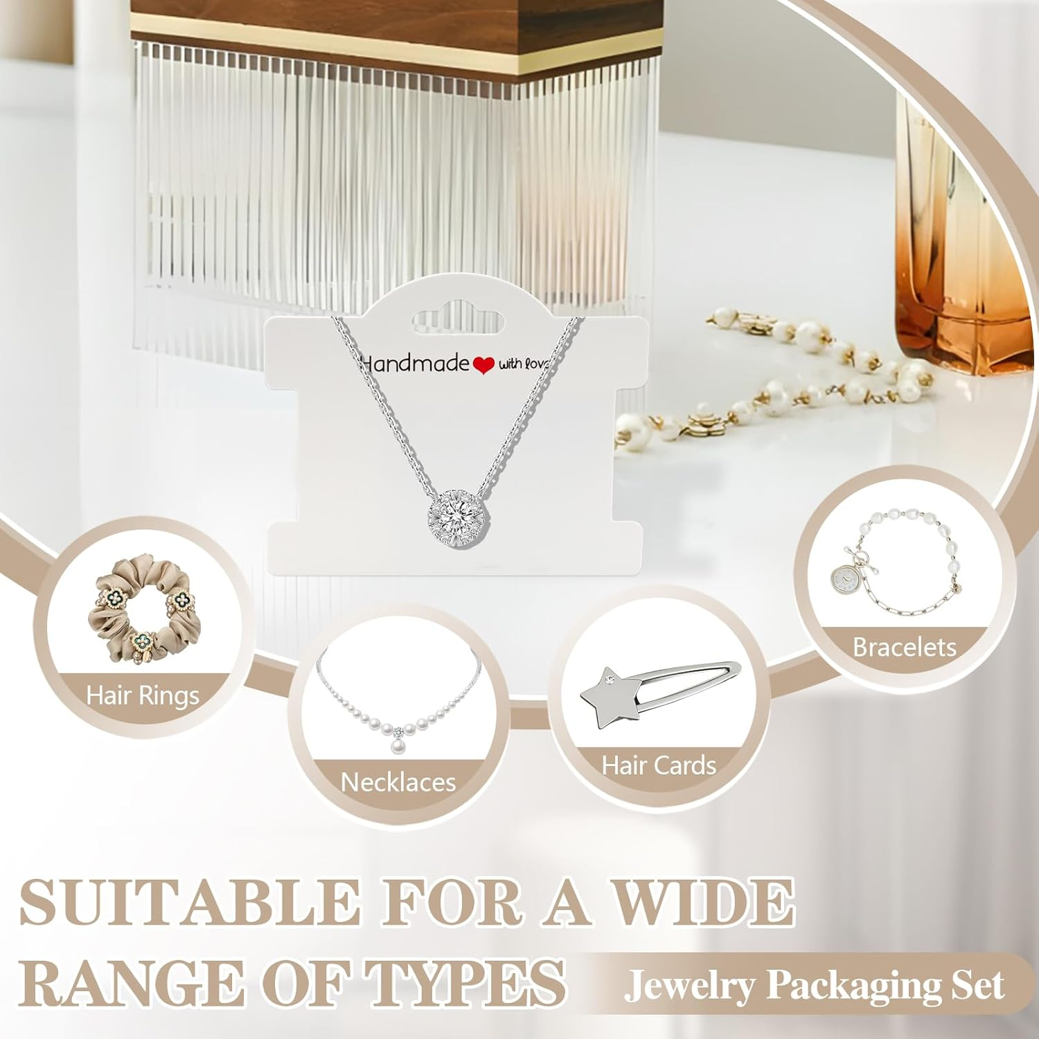 Sekonow 70 Set Bracelet Packaging for Small Business, Bracelet Display Cards with Clear Bags Handmade with Love Hanging Bracelet Business Supplies for Selling Bracelet Jewelry, White - Brown image number 7