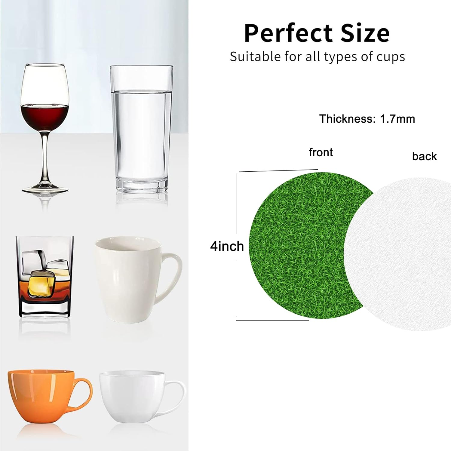 Coasters for Drinks Set of 6, Green Grass Drink Coasters for Coffee Table, Cute Farmhouse Leather Coaster for Cup Kitchen Bar Home Decor Housewarming Gift