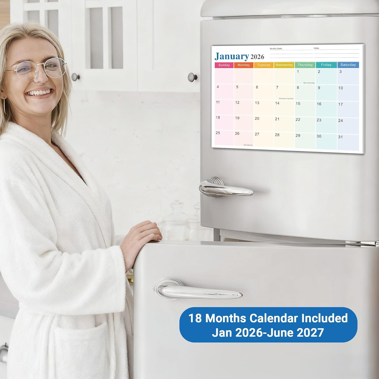 Magnetic Calendar for Refrigerator 2026-2027, 18-Month Fridge Calendars with Australia Holidays & Stickers, Monthly Planner Jan 2026&ndash;Jun 2027 for Home Family Easy Tracking Organizing Planning Gift