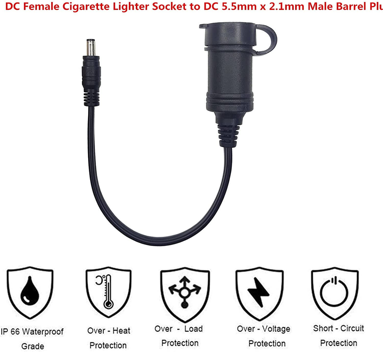 DC 5.5Mm X 2.1Mm to Cigarette Lighter Socket Plug with 2 Connectors image number 5