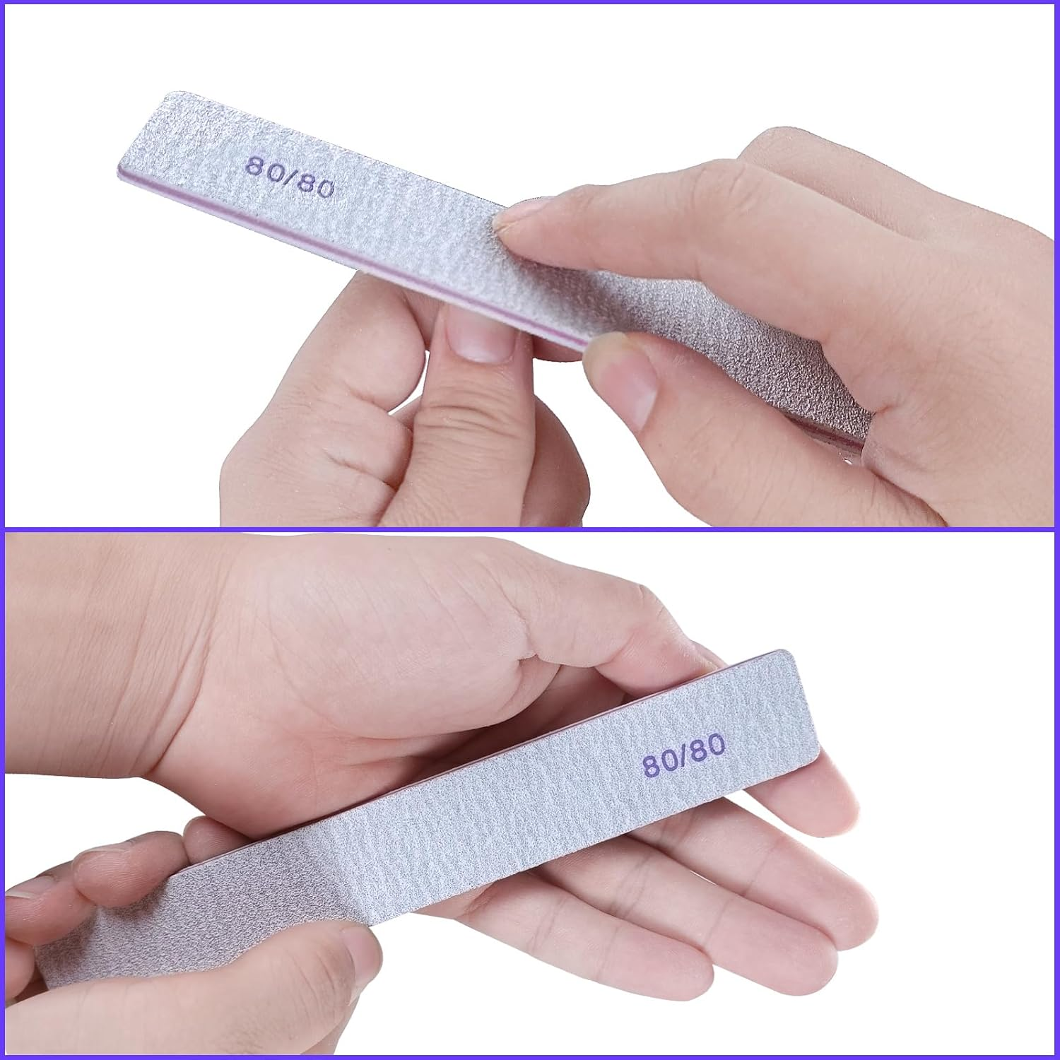 80/80 Grit Nail Files (100 Pack), Heavy Coarse Emery Boards for Acrylic Nails and Gel Nails, 80 Grits Double Sided Nail File Emory Professional Nail Filer Reusable Washable Manicure Square Gray image number 5
