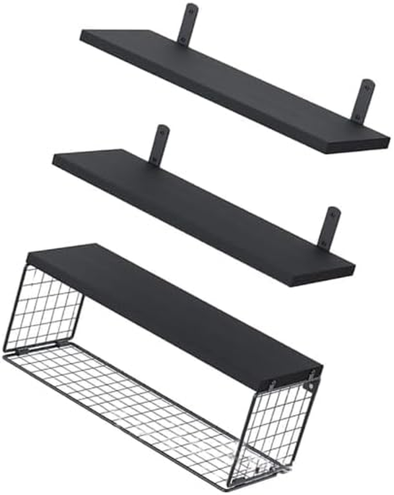 Bathroom Shelves over Toilet - Wall Mounted Floating Shelves Toilet Paper Storage Small Farmhouse Decor Shelf Set of 3, Black