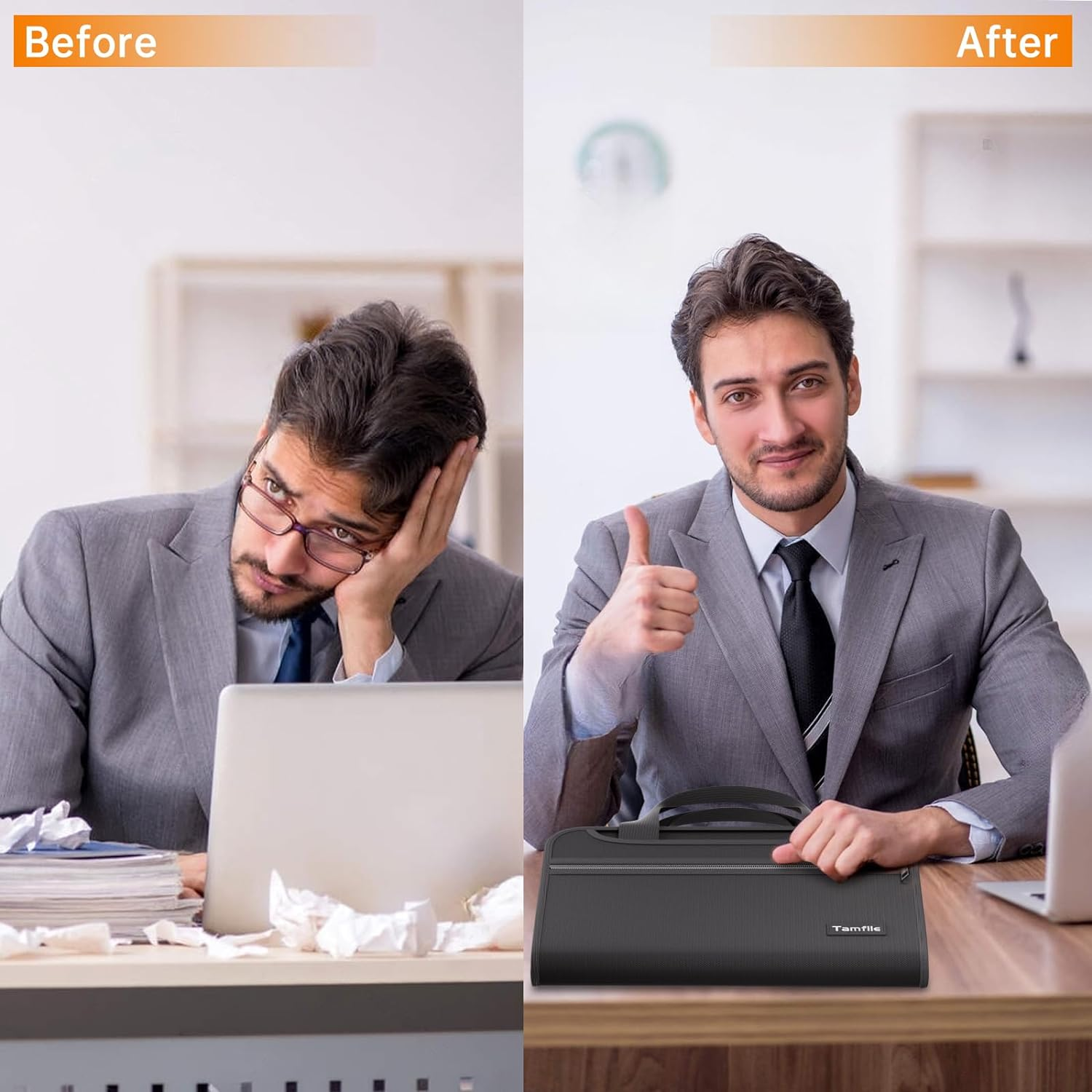 Tamfile Fireproof Accordion File Organizer with Handle, 13 Pocket Expanding File Folder with Zipper & Labels, File Folder with Multi-Pockets Paper Organizer Folder for Letter A4 Files, Black - Blue image number 7