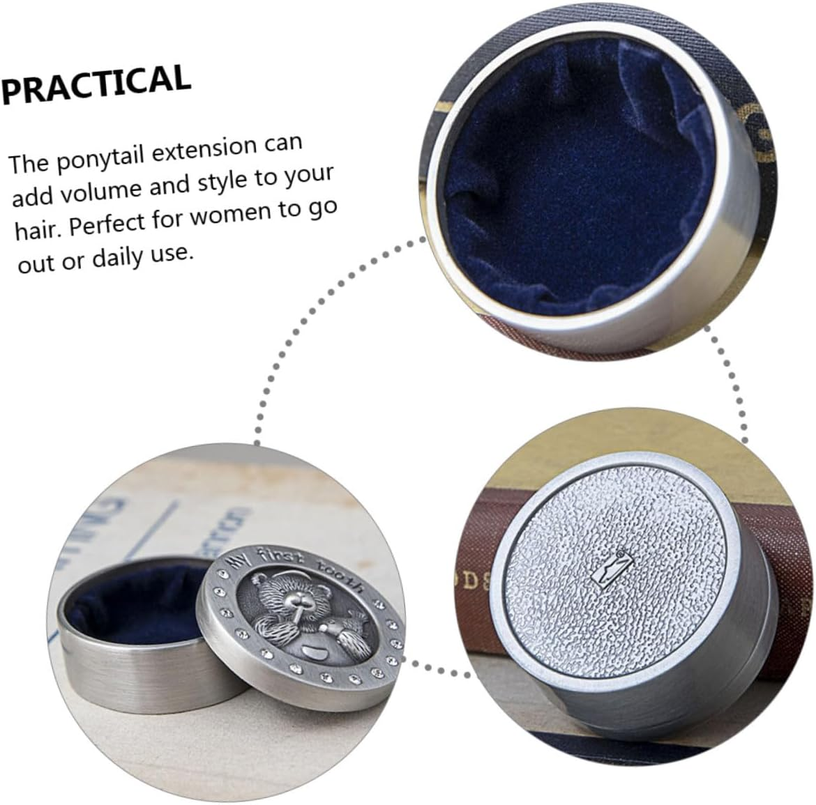 YARNOW 2Pcs Tooth Holder Boxes with Lining Alloy Metal Keepsake Case for First Tooth and Curl Storage Newborn Gift Organizers with Bear Pattern for Boys image number 2