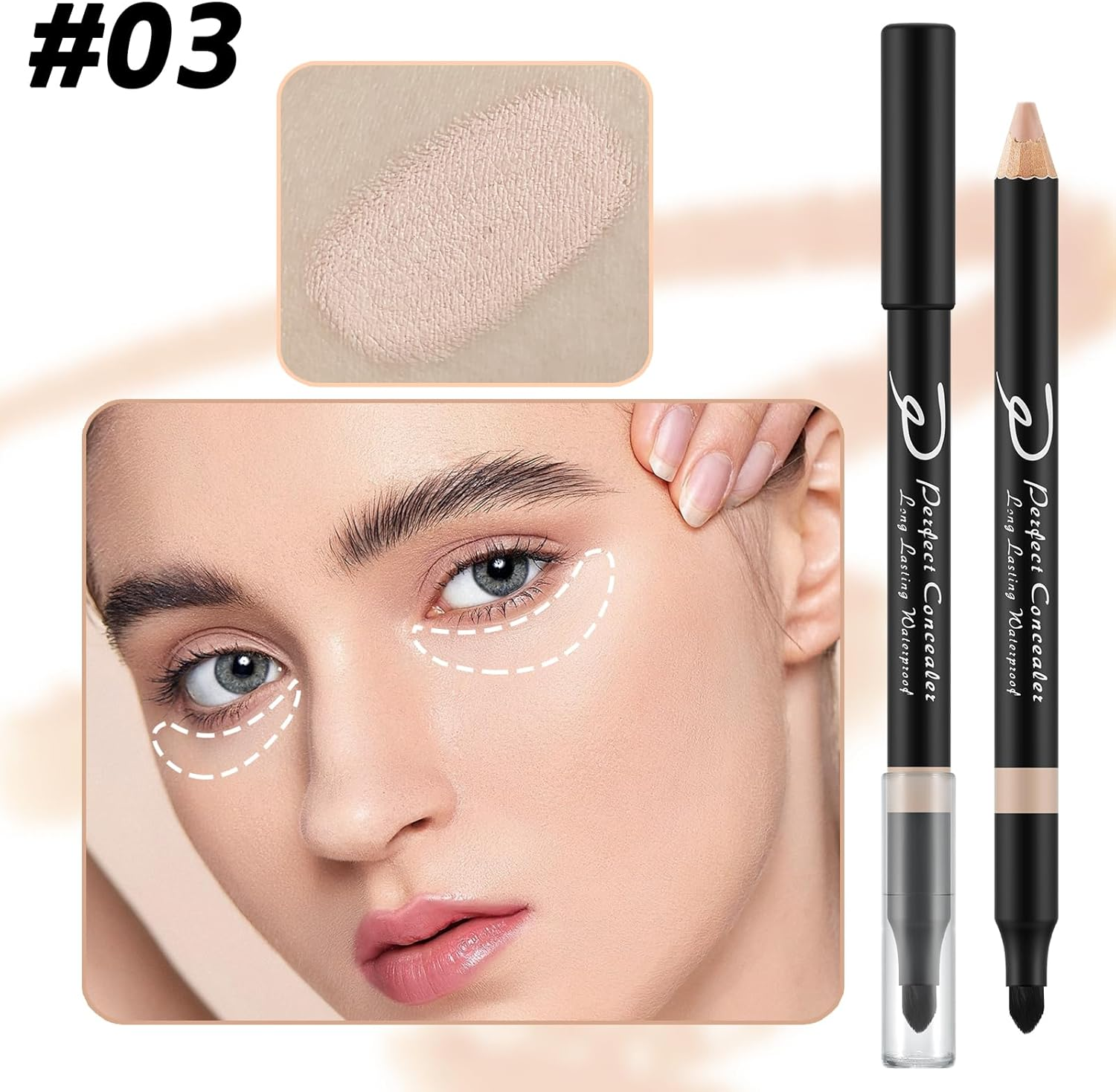 Apooliy 4Pcs Concealer Pencil with Sponge,Full Coverage,Waterproof under Eye Concealer Stick for Dark Circles,Blemishes,Aging Spots,Acne,Freckles -  002 image number 6