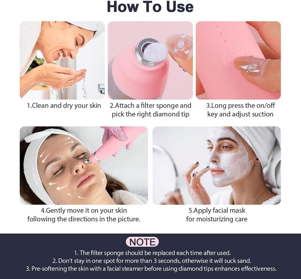 2-IN-1 Diamond Microdermabrasion Machine, Blackhead Remover Portable Diamond Microdermabrasion Machine, Pore Vacuum Peeling Cleaner with 8 Replaceable Suction Heads, Facial Exfoliation Tool(White) image number 2